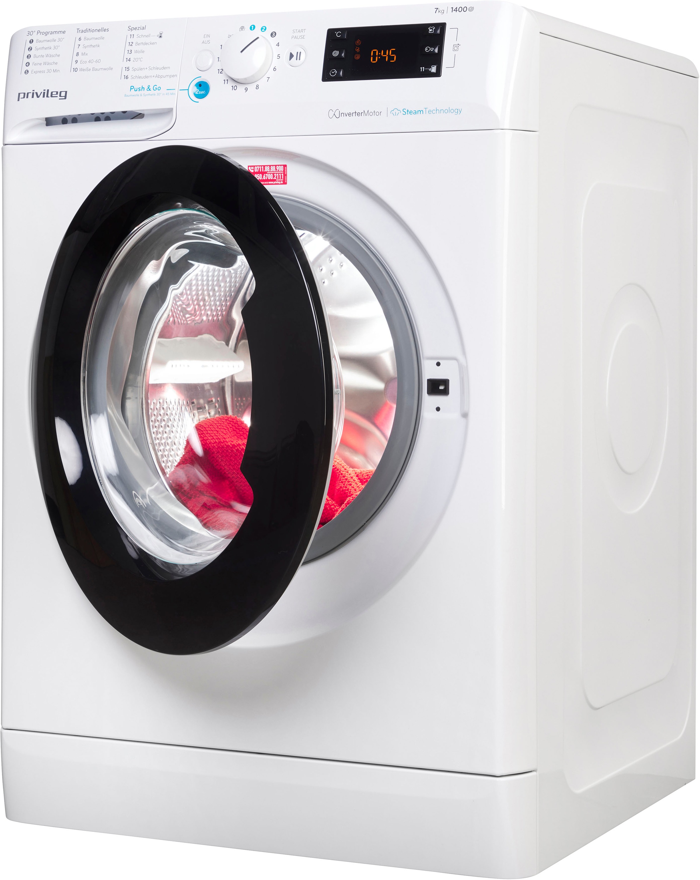 Privileg Waschmaschine »PWFV X 773 N«, 7 kg, 1400 U/min, Dampf-Programme für Baumwolle und Hemden – glättet die Fasern