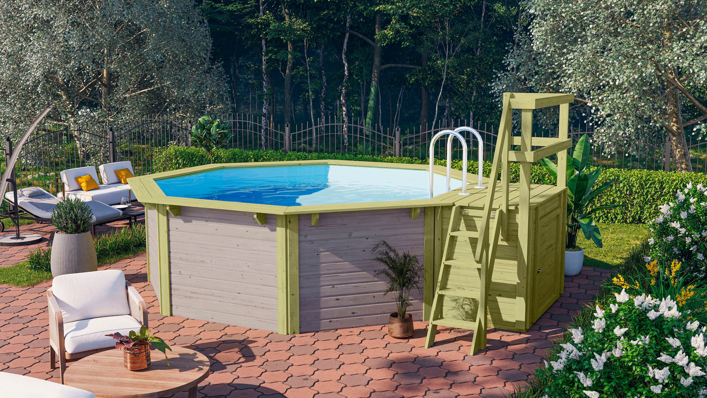 Karibu Achteckpool "Acapulco 1X mit Sonnendeck", (Set, 7 tlg.), BxLxH: 480x400x121cm