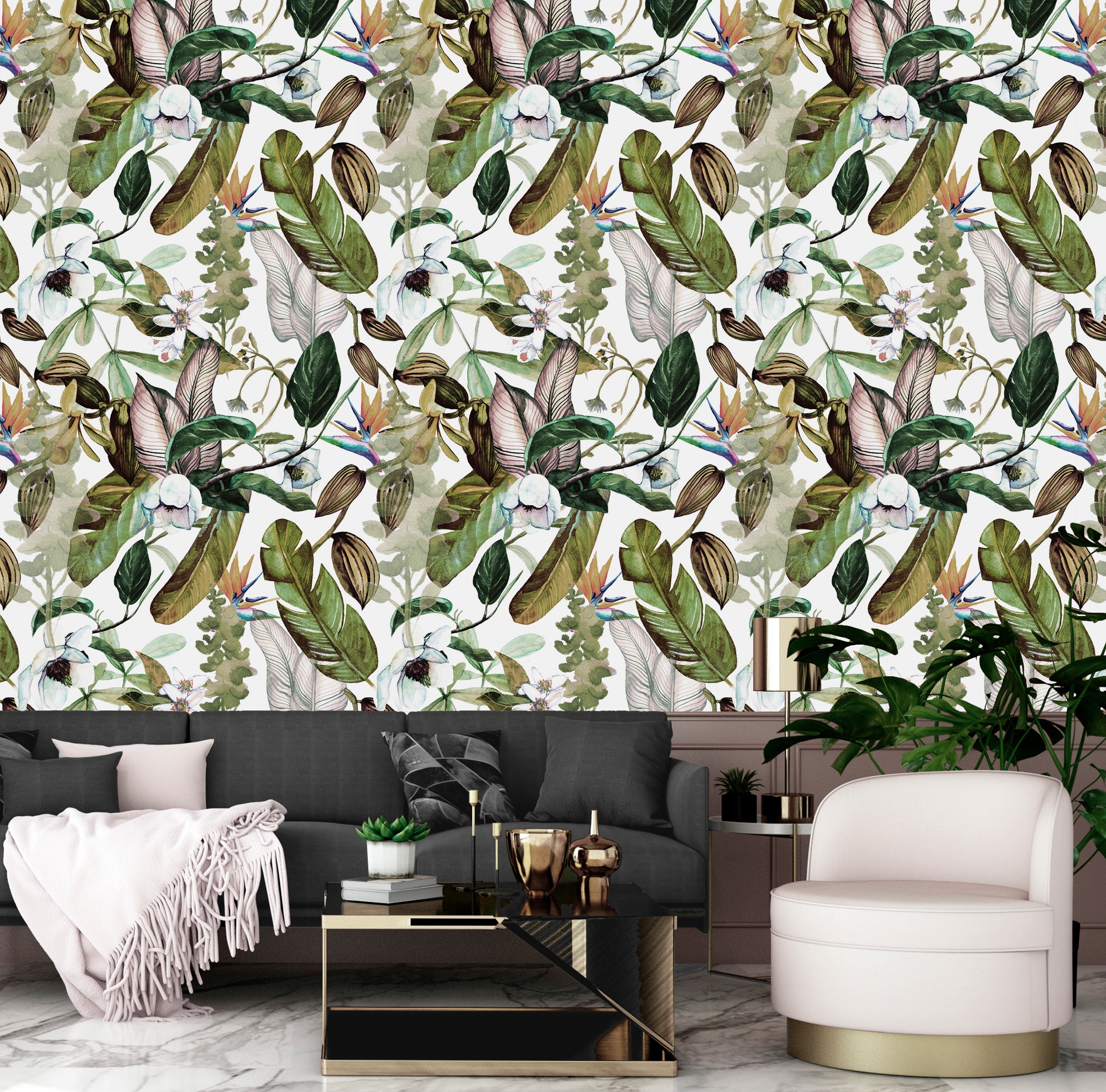 queence Vinyltapete »Bea«, bedruckt-Motiv-botanisch-floral-gemustert-natürlich, 90x250cm, selbstklebend, kinderleichte Anbringung, Sticker