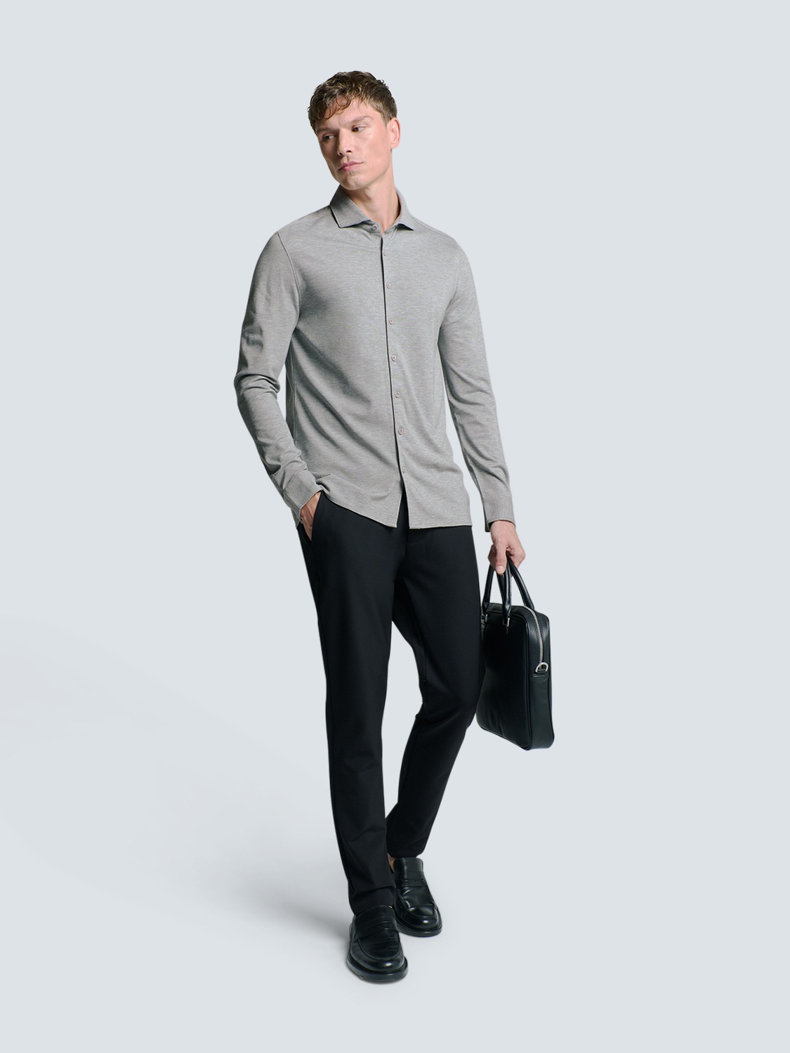 NO EXCESS Langarmhemd »No Excess Jersey Stretch Mélange Hemd«