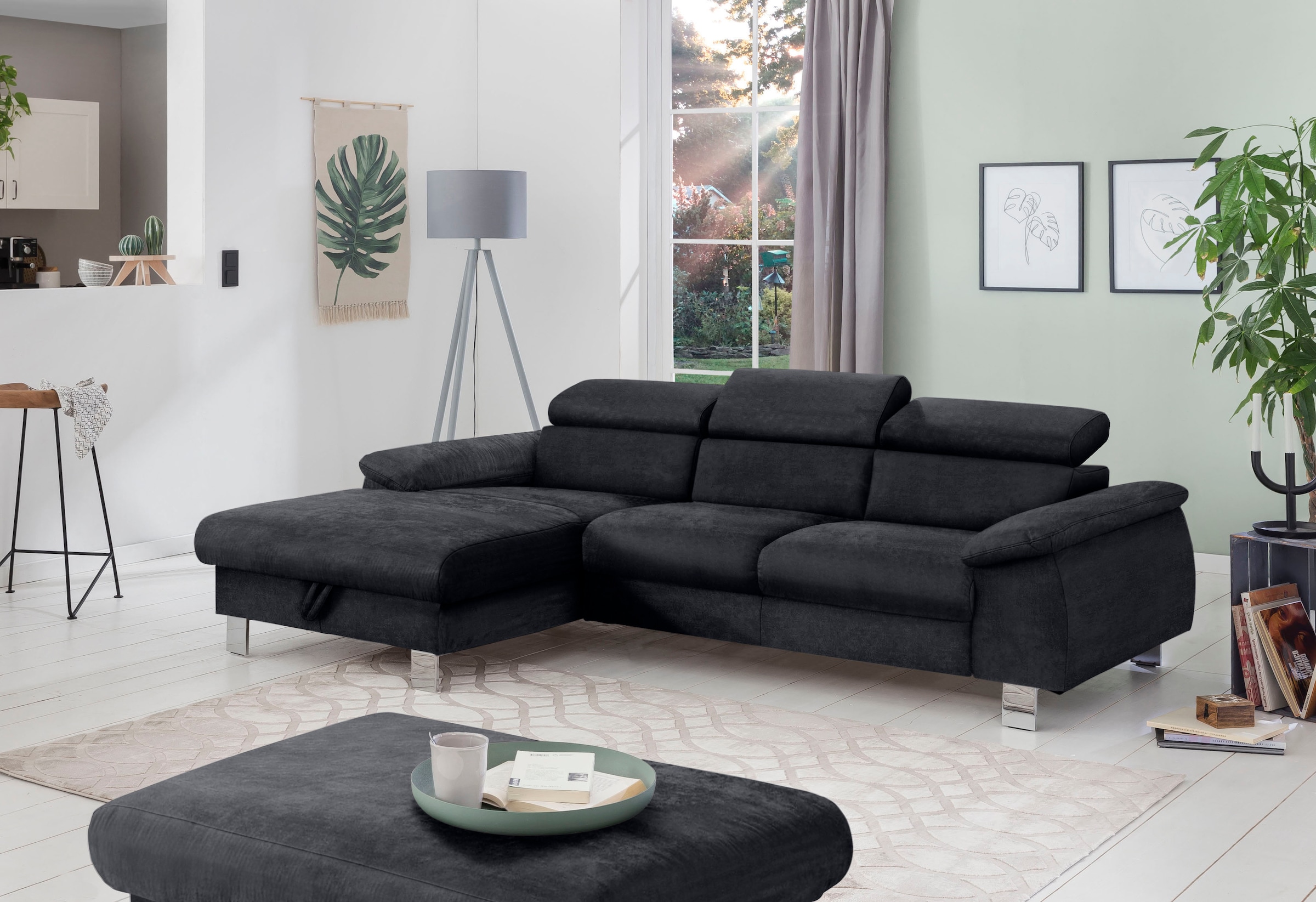 COTTA Ecksofa "Komaris L-Form, B: 244 cm" mit Kopfteilverstellung, optional Schlaffunktion, Bettkasten & Licht