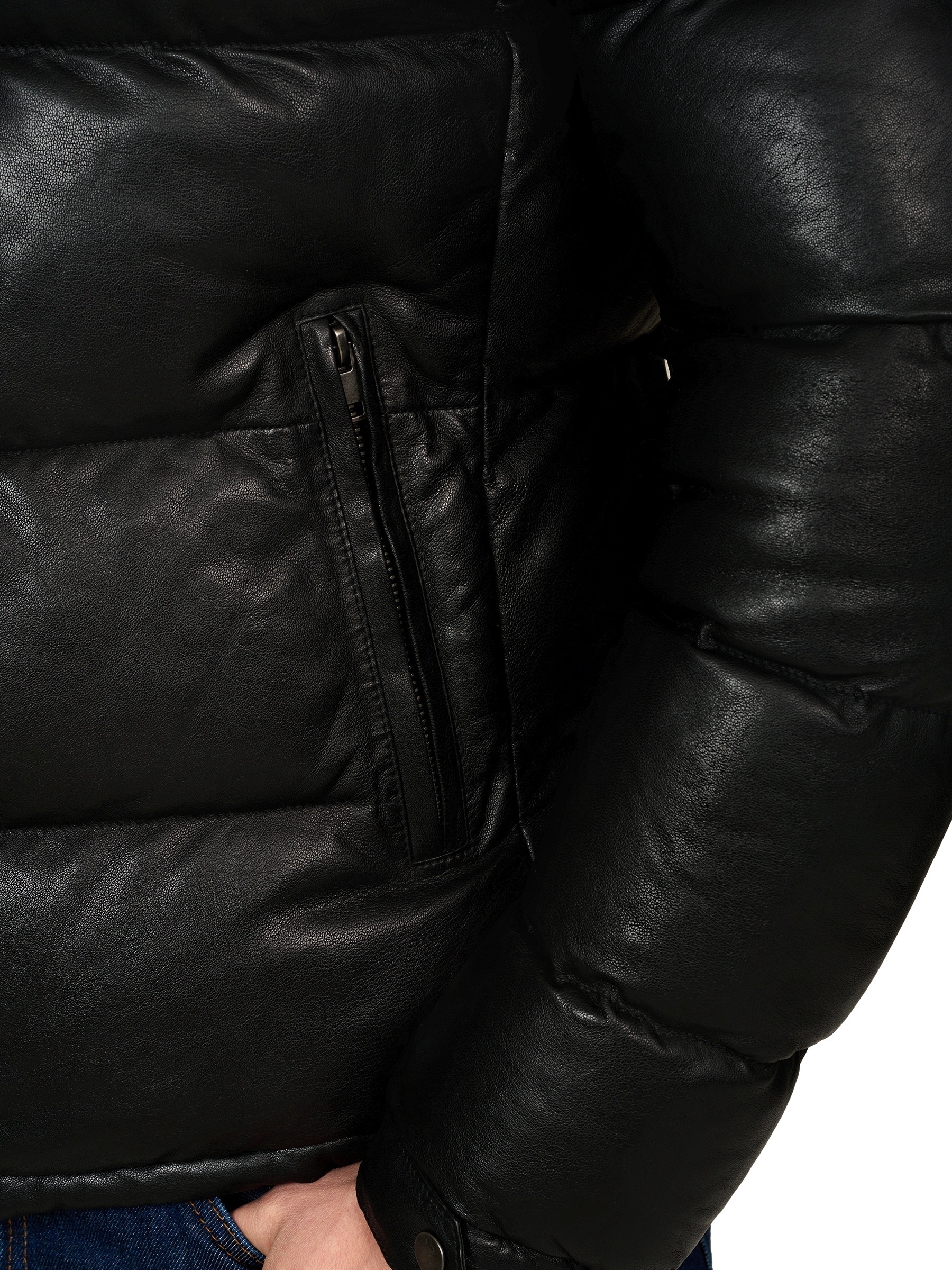 RICANO Steppjacke »Lederjacke Vince« Abnehmbare Kapuze Handgefertigt aus echtem Leder