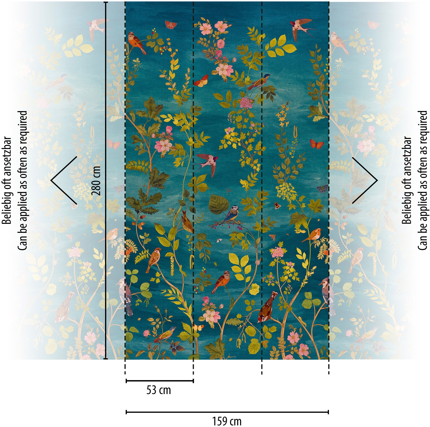 living walls Vliestapete »Vibes & Styles Florentina – Botanical Birds Fototapete« floral leicht strukturiert Naturdesign mit filigranen Ranken, Vögeln und lebendiger Tiefe