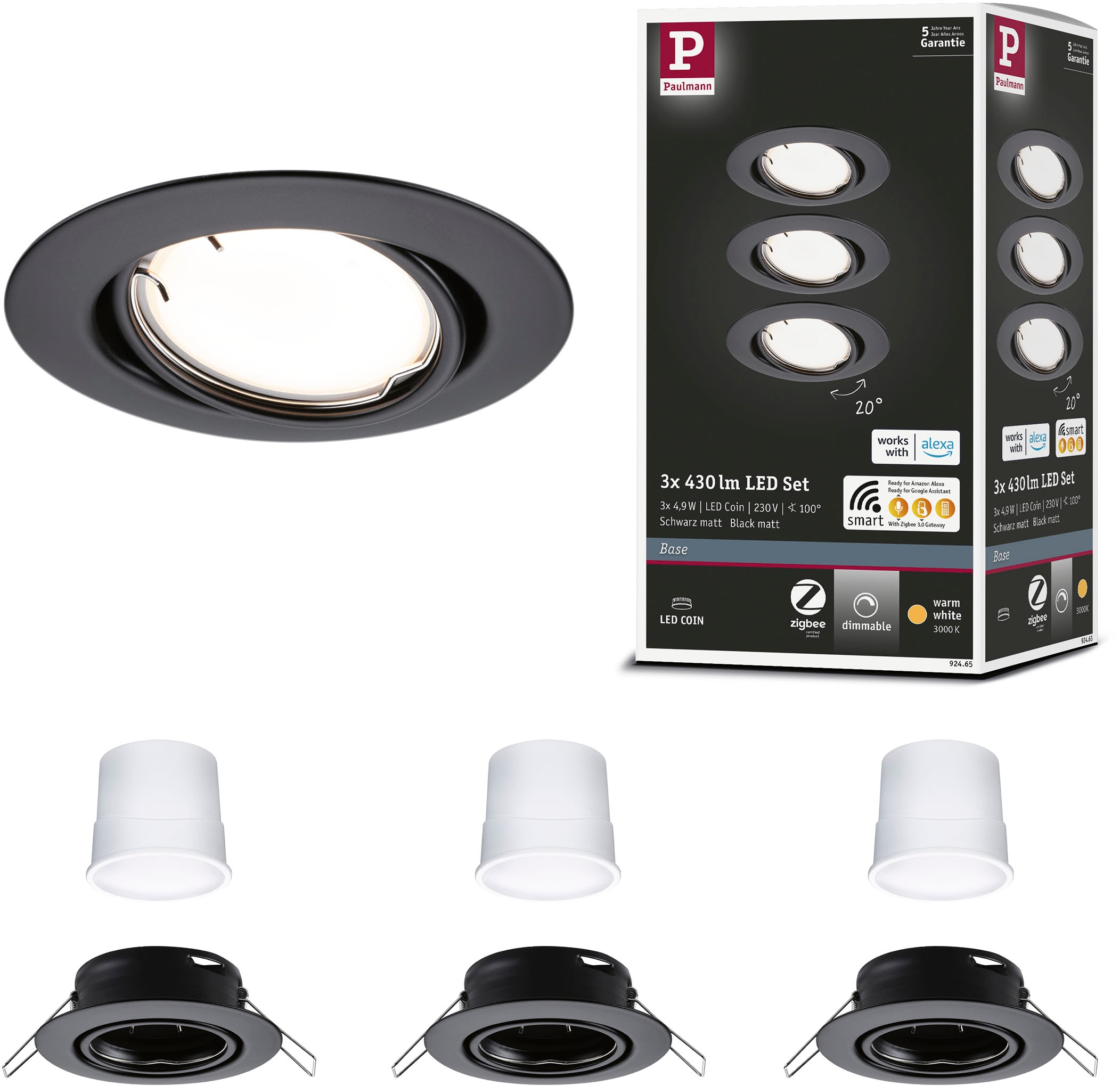 Schwarz Friday matt«, 3 flammig-flammig, Black Paulmann Basisset LED 3x430lm 230V BAUR »Base | Zigbee Einbauleuchte