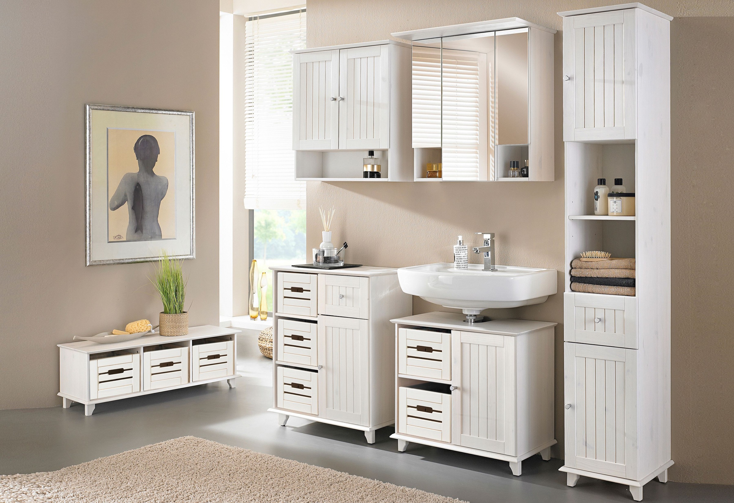 welltime Unterschrank »Venezia Landhaus«, Breite 63 cm, aus hochwertigem Echtholz