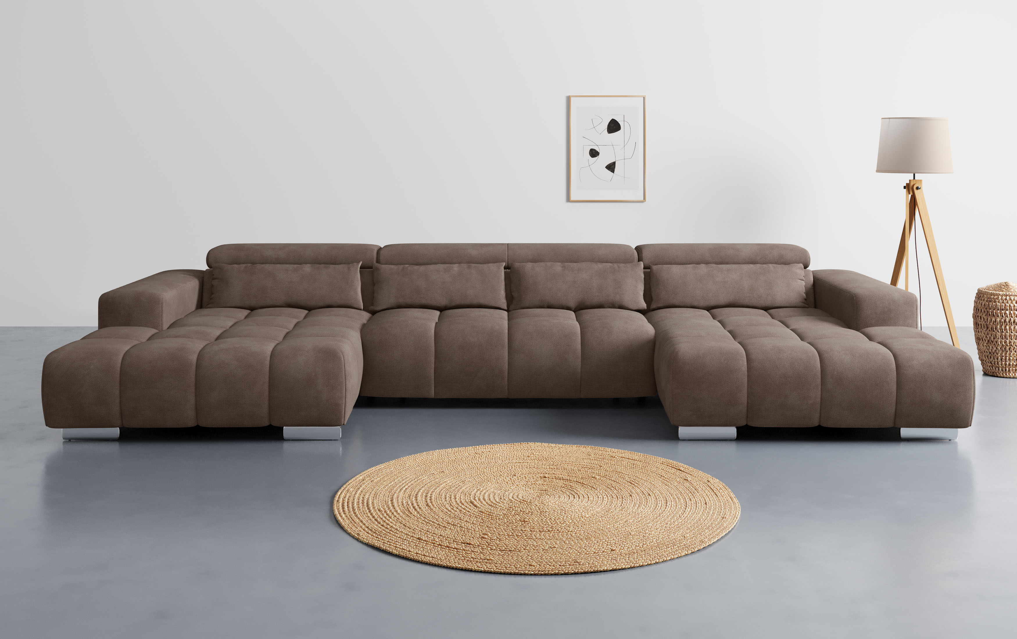 COTTA Wohnlandschaft "Orion U-Form, B: 400 cm" Kopfteilverstellung & 4 Kissen, optional elektr. Sitztiefenverstellung