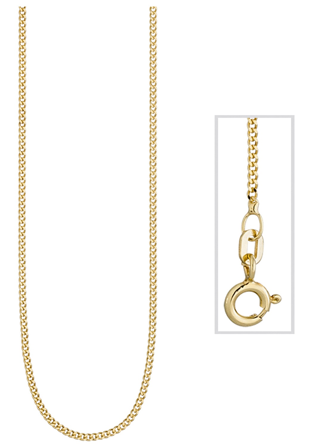 Kette ohne Anhänger JOBO, gold (goldfarben), Halsketten, Damen, Silber 925 (Sterlingsilber), L: 50, Panzerkette 925 Silber vergoldet 50 cm 1,3 mm 2