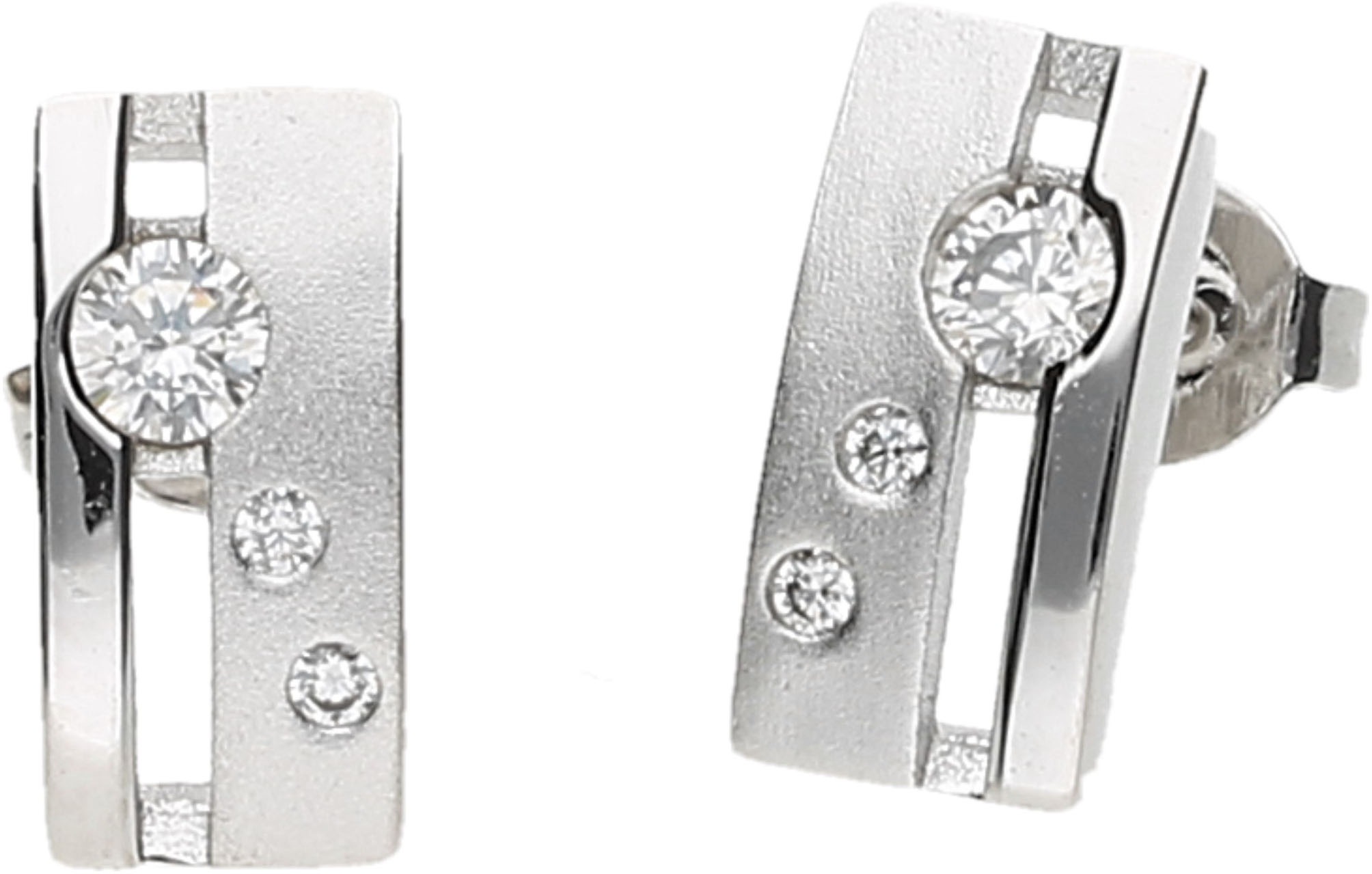 Paar Ohrstecker FIRETTI "Schmuck Geschenk Ohrschmuck Ohrringe matt glanz", silber (silberfarben, kristallweiß, kristallweiß), Ohrringe, Damen, Messing, mit Zirkonia (synth.)
