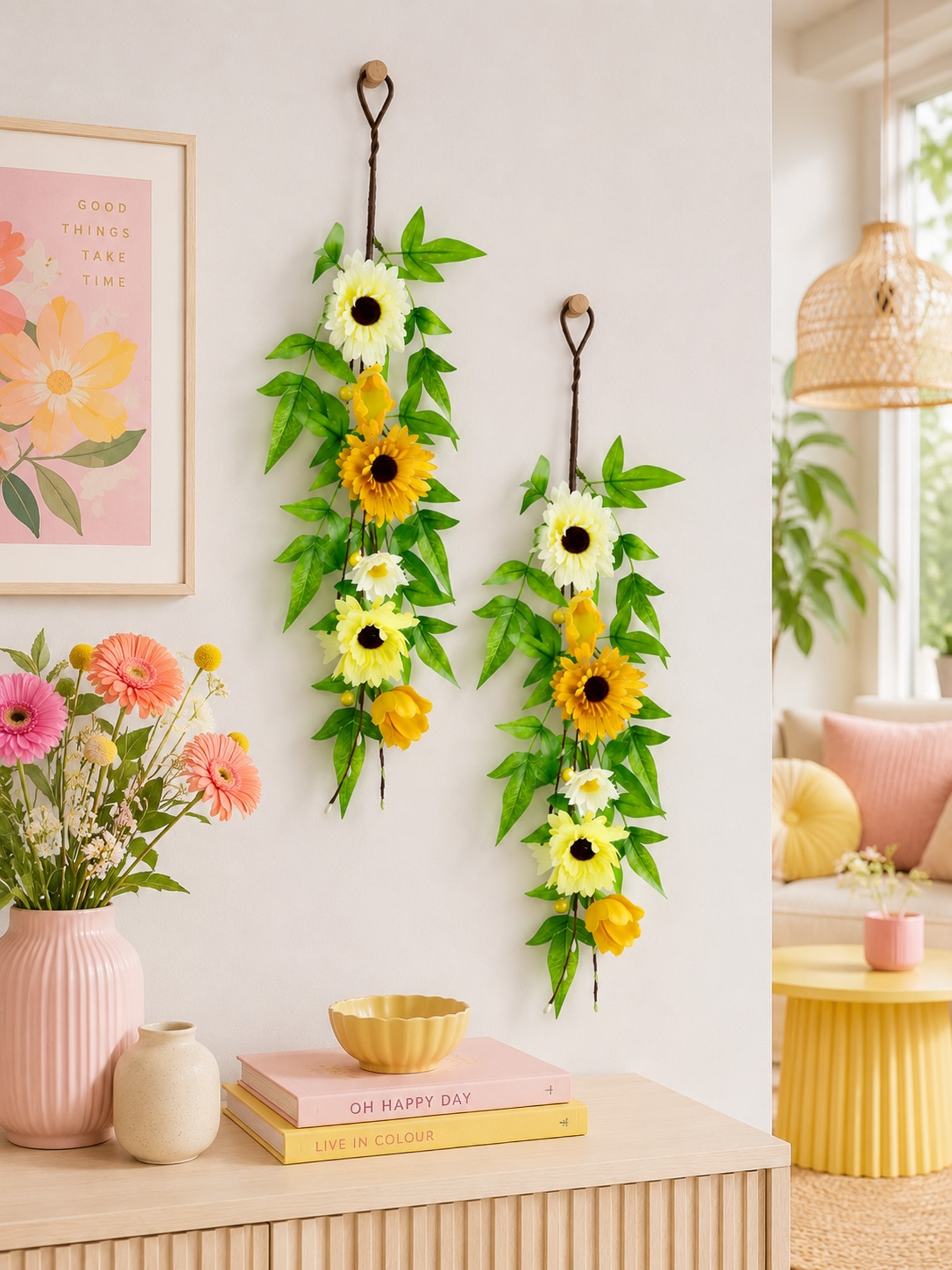 I.GE.A. Kunstblume »Girlande mit Gerbera Blüten 50cm 2er Set Deko für Hochzeit Geburtstag« Ranke Hänger Pflanze Kunstpflanze  Gänseblümchen Margeriten Blumen