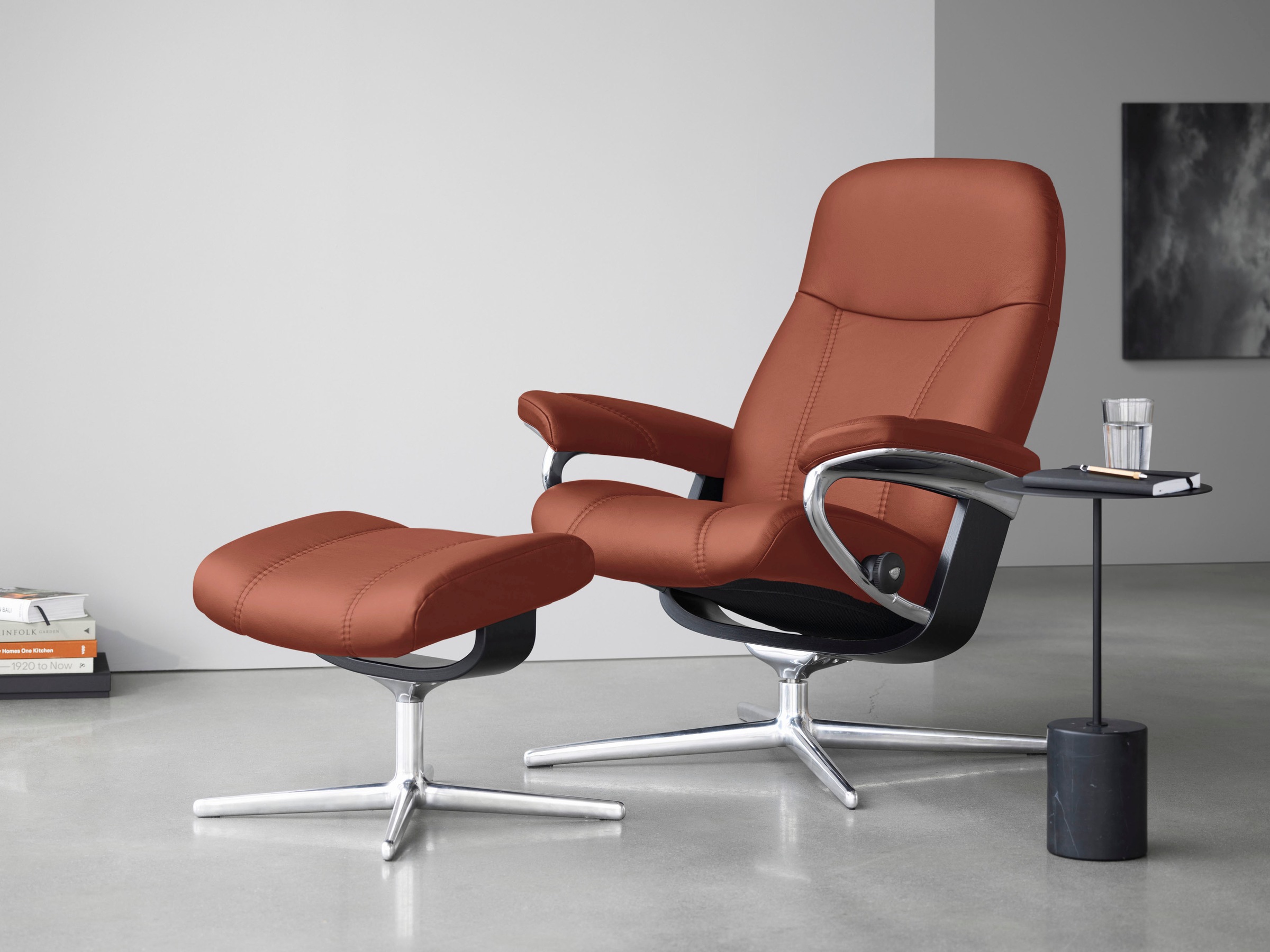 Stressless Relaxsessel "Consul" mit Cross Base, Größe S, M & L, Holzakzent Schwarz