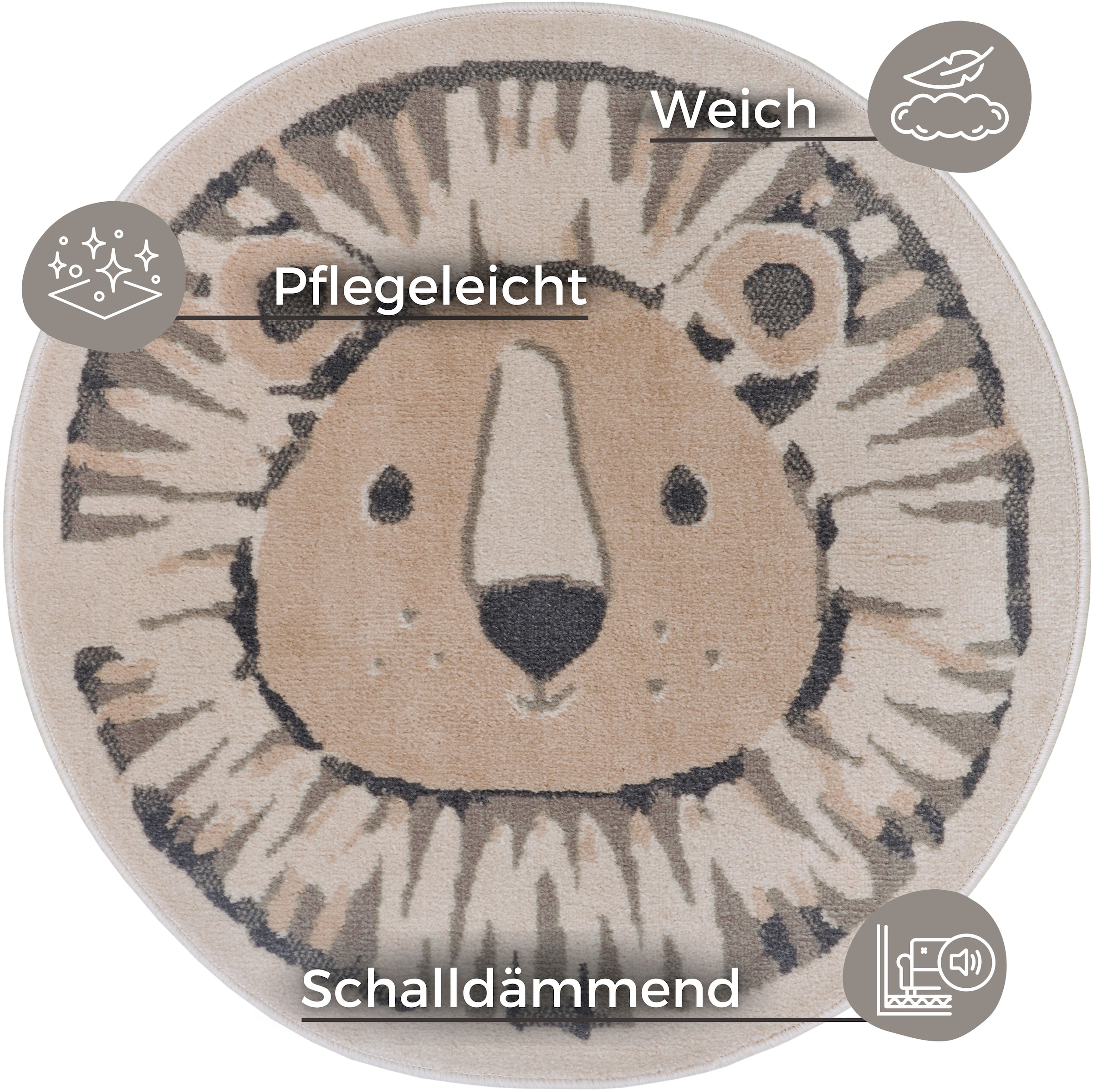 HANSE Home Kinderteppich »Adventures Lion«, rund, 8 mm Höhe, Spielteppich, fest, Kinderzimmer, Kurzflor, Spielunterlage