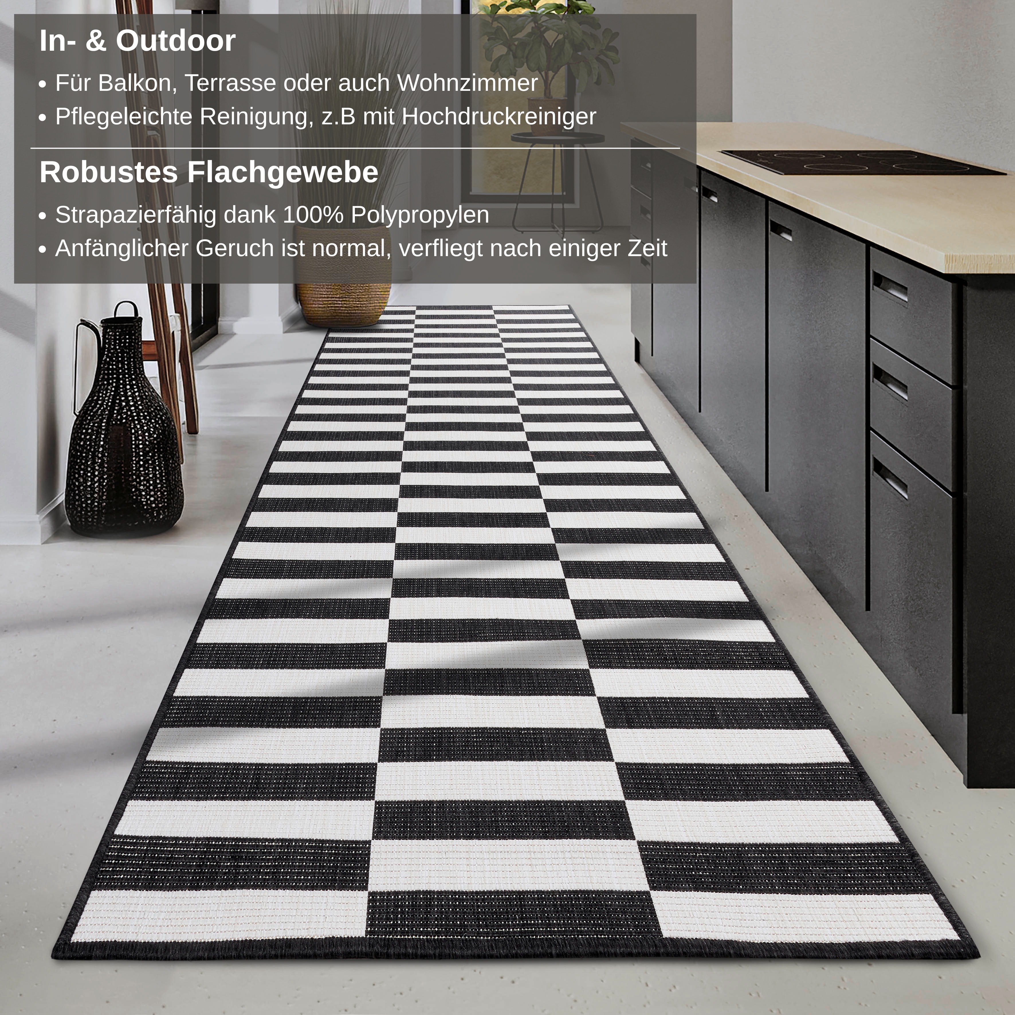Thumbnail - my home Teppich "Viela Outdoor Wendeteppich, auch als Läufer erhältlich" rechteckig 5 mm Höhe schwarz weiß, Flachgewebe,...
