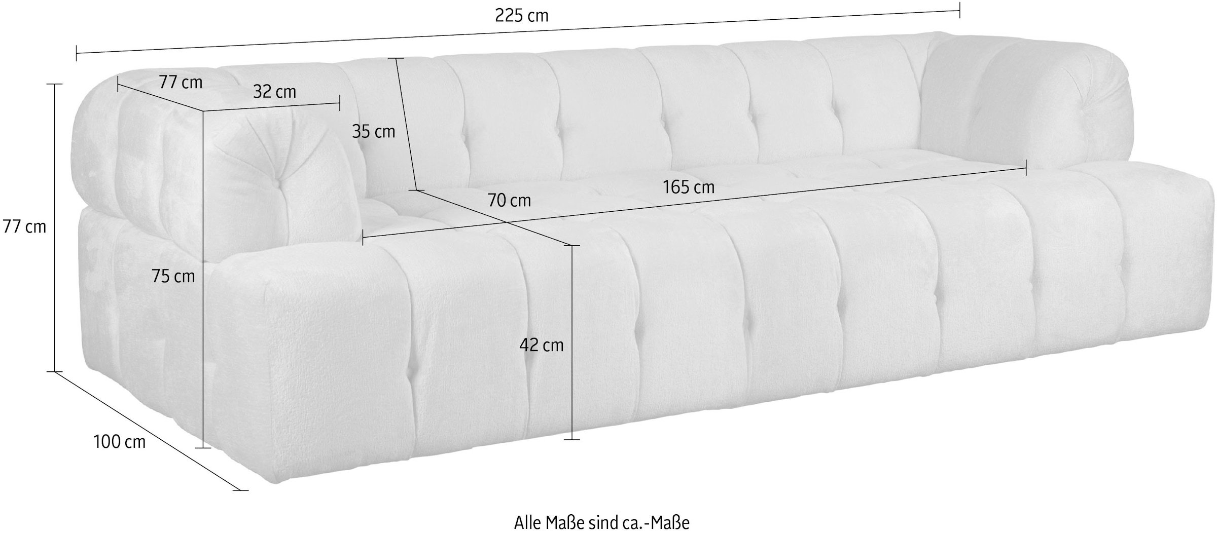 INOSIGN 3-Sitzer »APERIRE B/T/H: 225/100/77 cm«, mit moderner aufwändiger Steppung mit tiefem Einzug, auch hinten