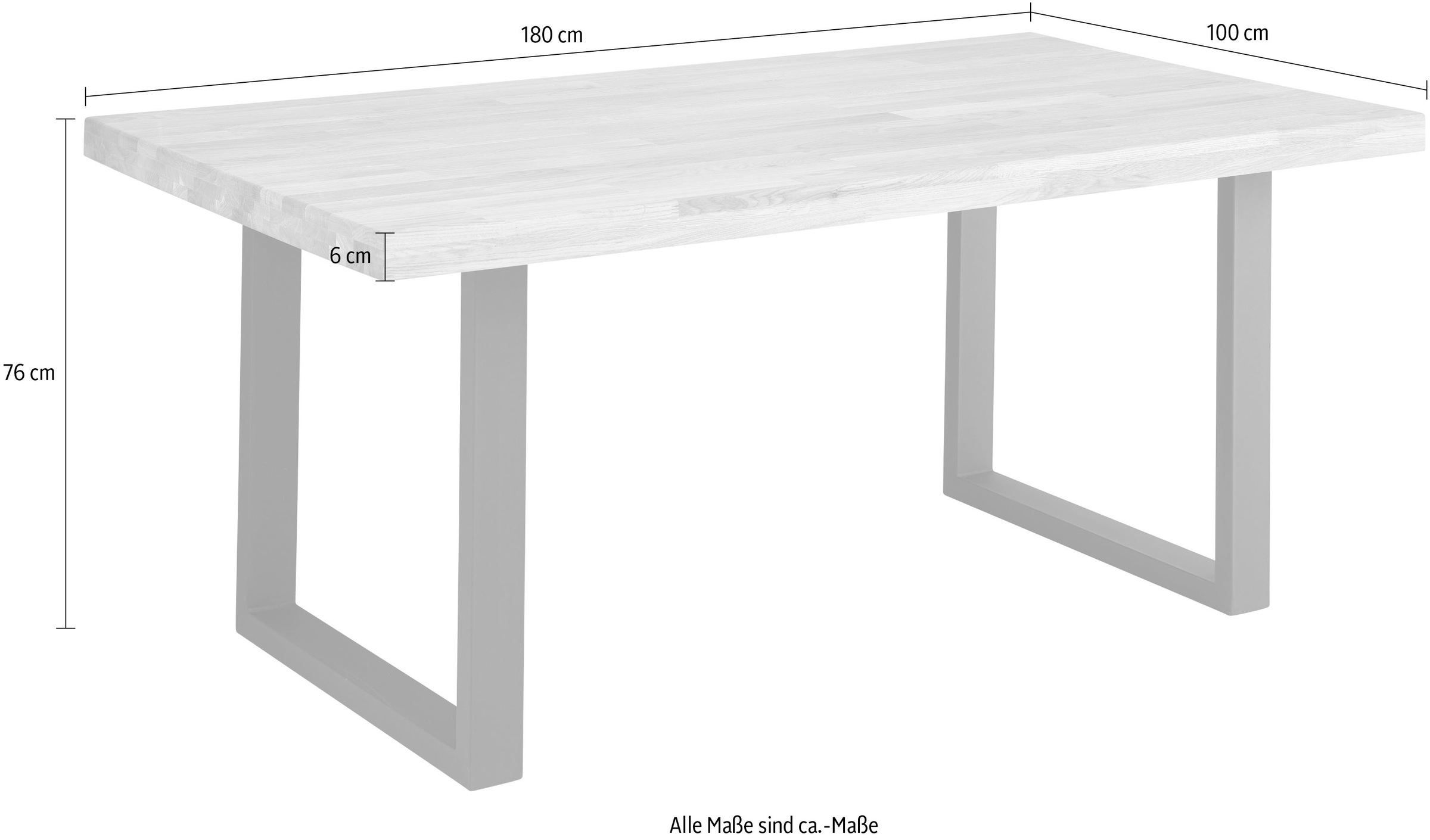 Stolkom Esstisch »Chris Esszimmertisch Eiche Massivholz, BxHxT 110x47x70 cm«, Gerade Kante, Industrial Style Eiche Massivholz
