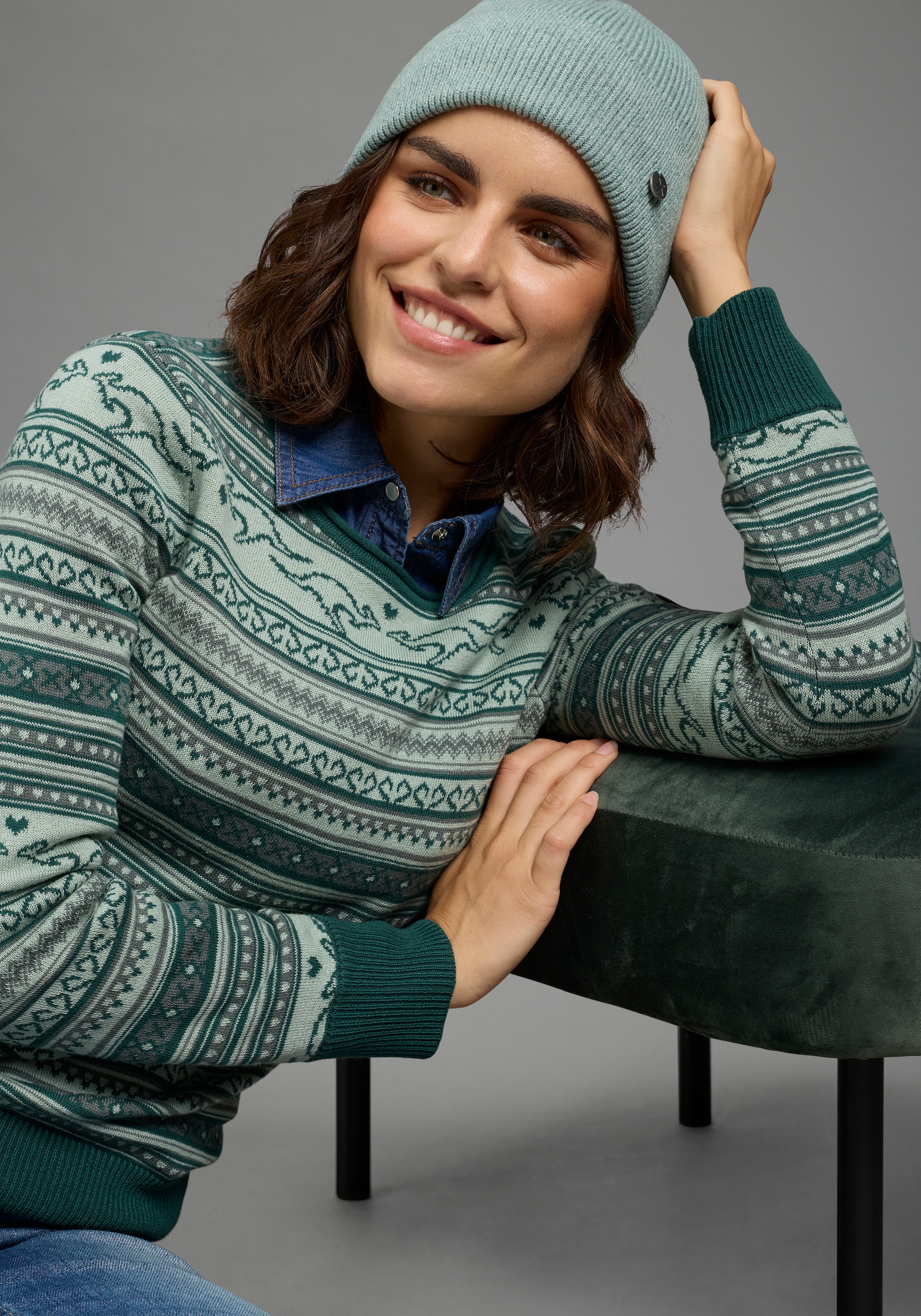 KangaROOS Norwegerpullover mit Rippstrickbündchen