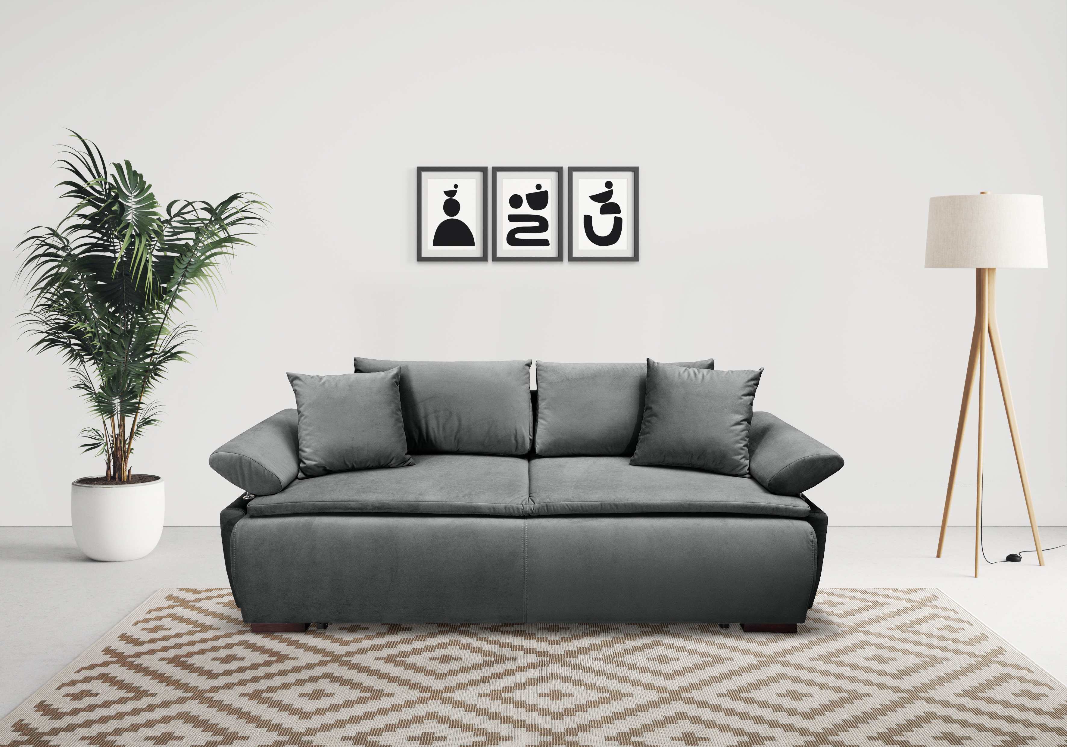 Home affaire Schlafsofa "Romeo, B: 224 cm, Liegefl. 152x200 cm" Schlaffunktion, Bettkasten, Armteilverstellung & Zierkissen, Boxspring
