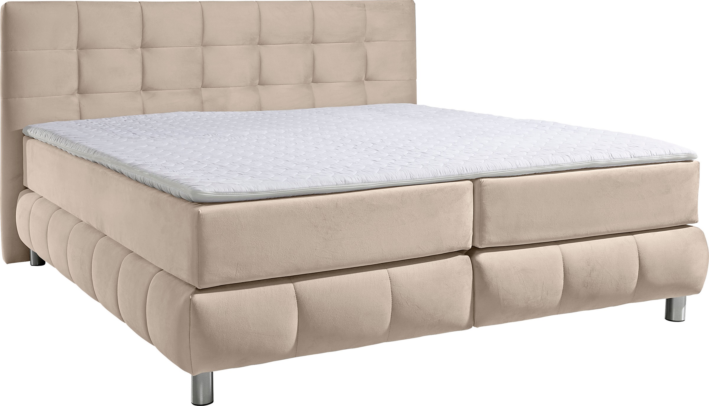Boxspringbett HOME AFFAIRE "Salo", beige, B:194cm L:211cm, Struktur (100% Polyester);Bezug der Spiegelfläche Matratzendrell aus 100% Polyester;Samtoptik (100% Polyester), Komplettbetten, Boxspringbett, incl. Topper, 6 Breiten, 2 Härtegrade, TFK auch in Hä 3
