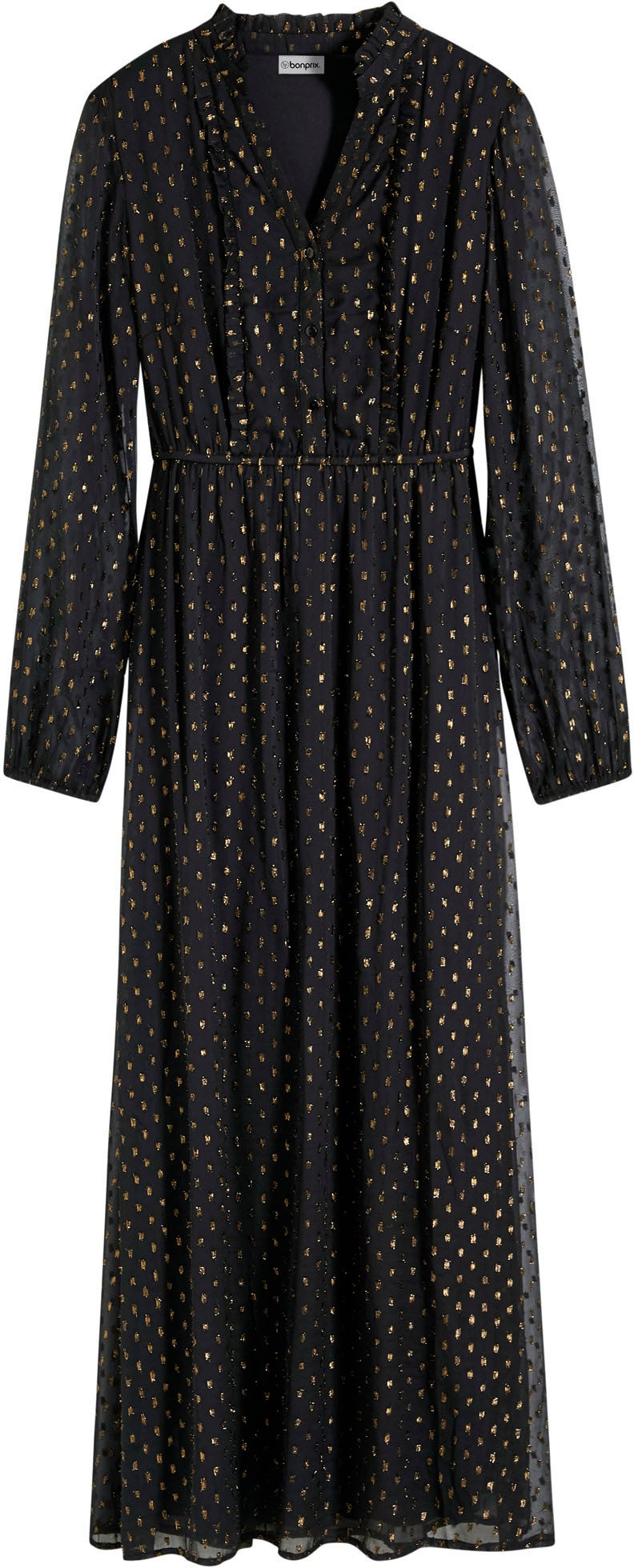 bonprix Maxikleid mit Knopfleiste, aus Polyesterfutter, ausgestellte Passform