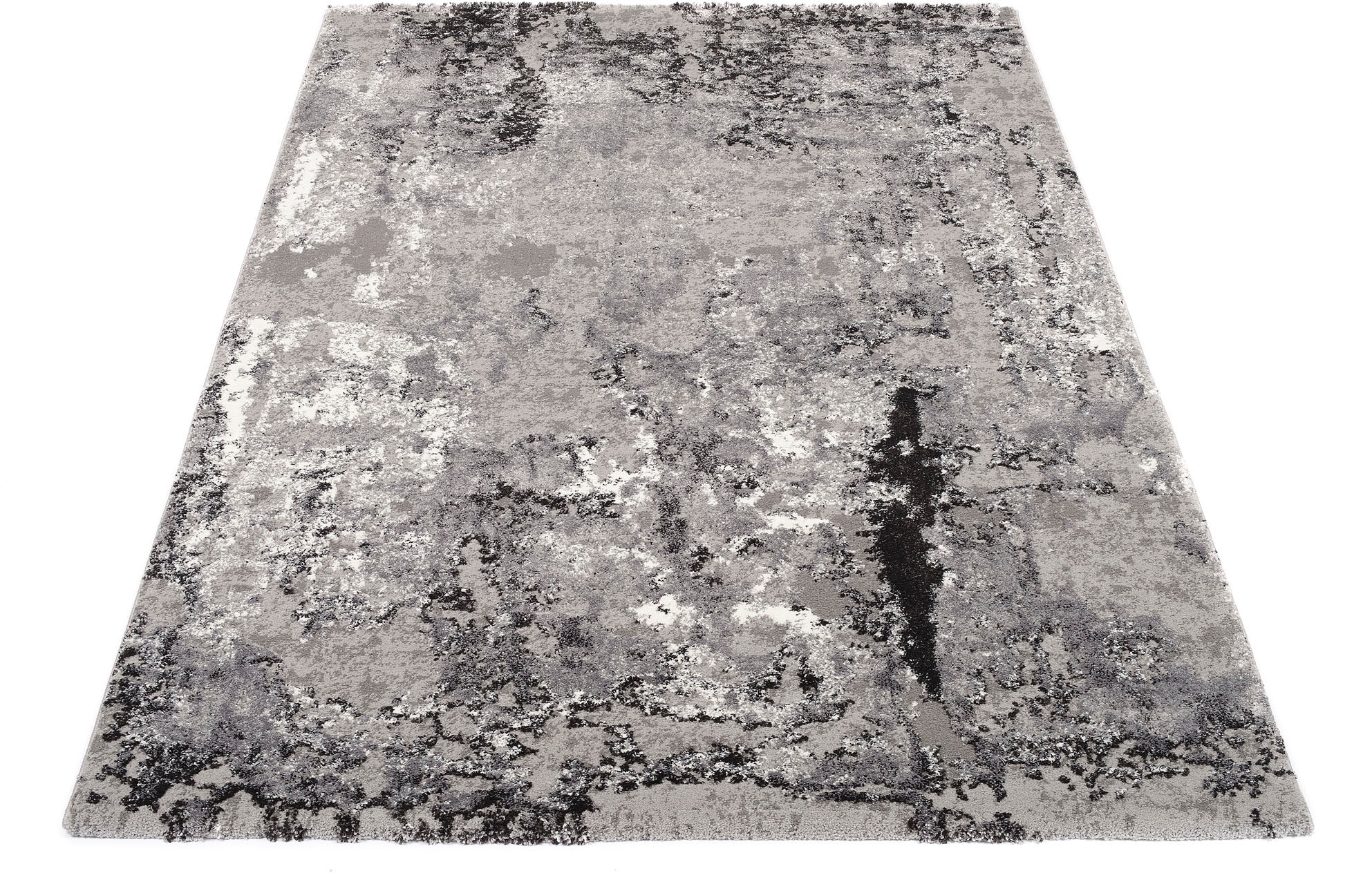 Teppich OCI DIE TEPPICHMARKE "JUWEL LIRAY", grau, B:200cm H:20mm L:250cm, Polyester, Polypropylen, Teppiche, Teppich, Kurzflor, Wohnzimmer, Marmor Optik, Hoch Tief Effekt