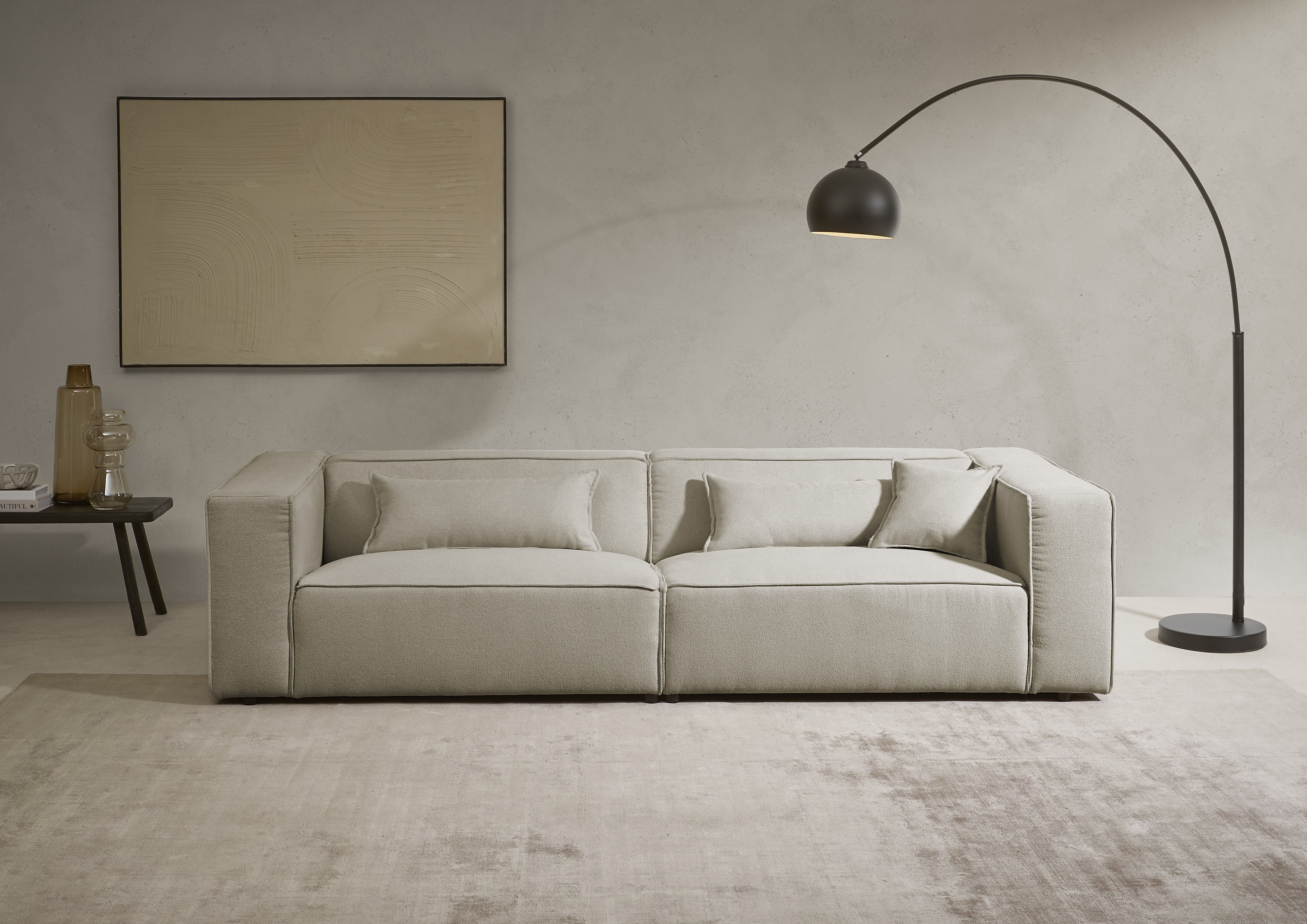 LeGer Home by Lena Gercke 3-Sitzer "PIARA, Struktur u. Leinenoptik, Sofa mit Kedernaht" schwarze Füße, bequemer Sitzkomfort