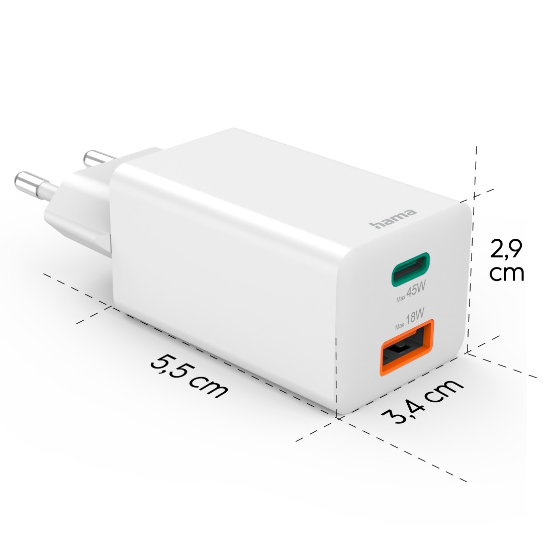 Hama Schnelllade-Gerät »USB-Ladegerät (Schnellladegerät, Netzteil, 1x USB-C, 1x USB-A, 45 W)«, (1 St.)