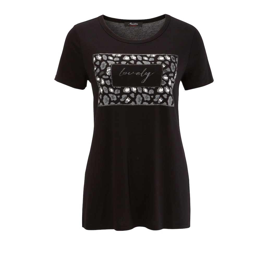 Aniston CASUAL T-Shirt, mit Glitzer verziertem Animal-Print und "lovely"-Schriftzug - NEUE KOLLEKTION
