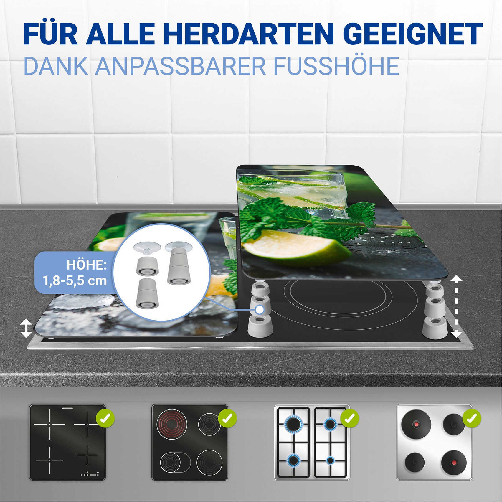 Thumbnail - WENKO Herd-Abdeckplatte "Universal Modell Mojito" Herdabdeckung für alle Herdarten, kratzfest, mit rutschfesten Füßen