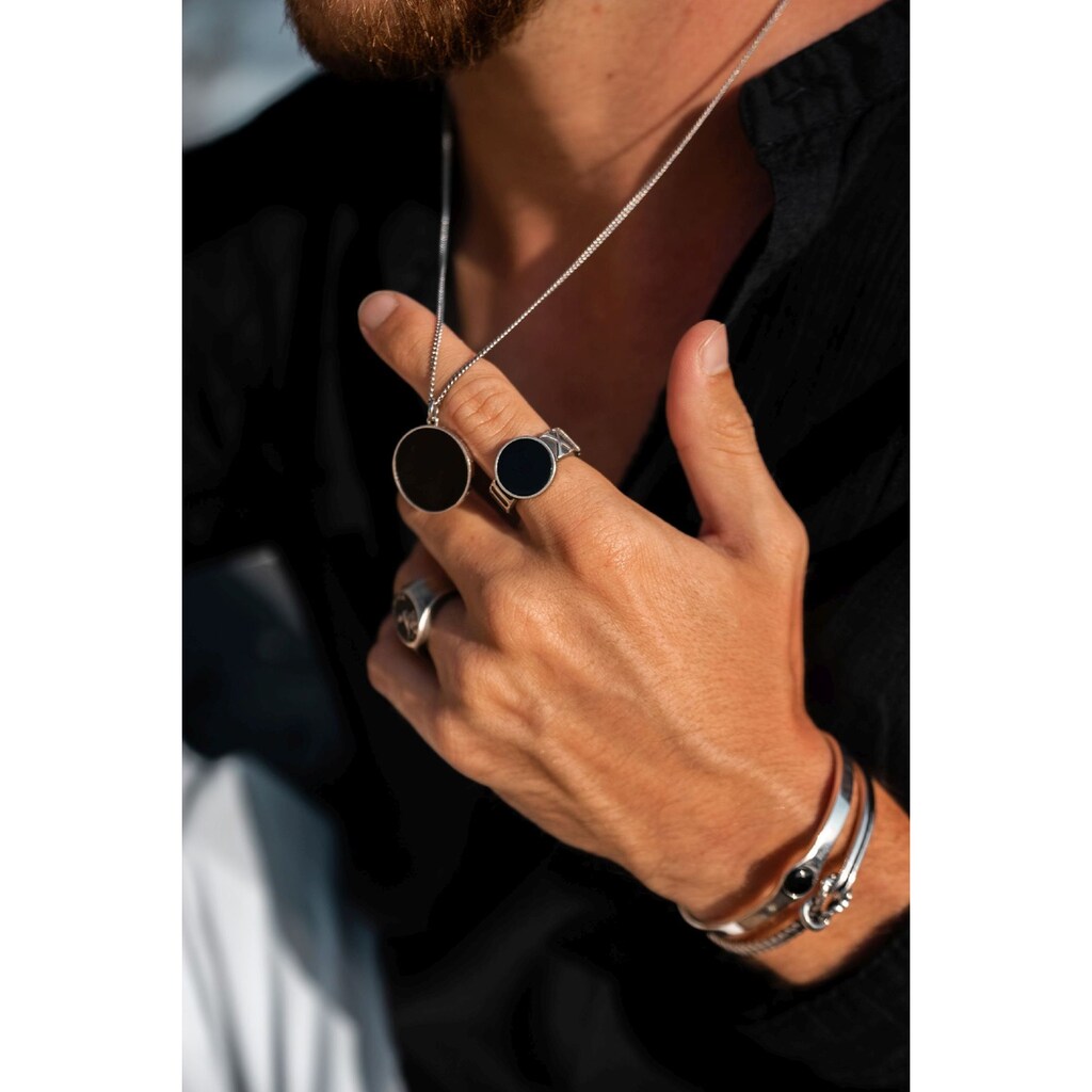 CAÏ Fingerring »925 Sterling Silber matt oxidiert mit Onyx«