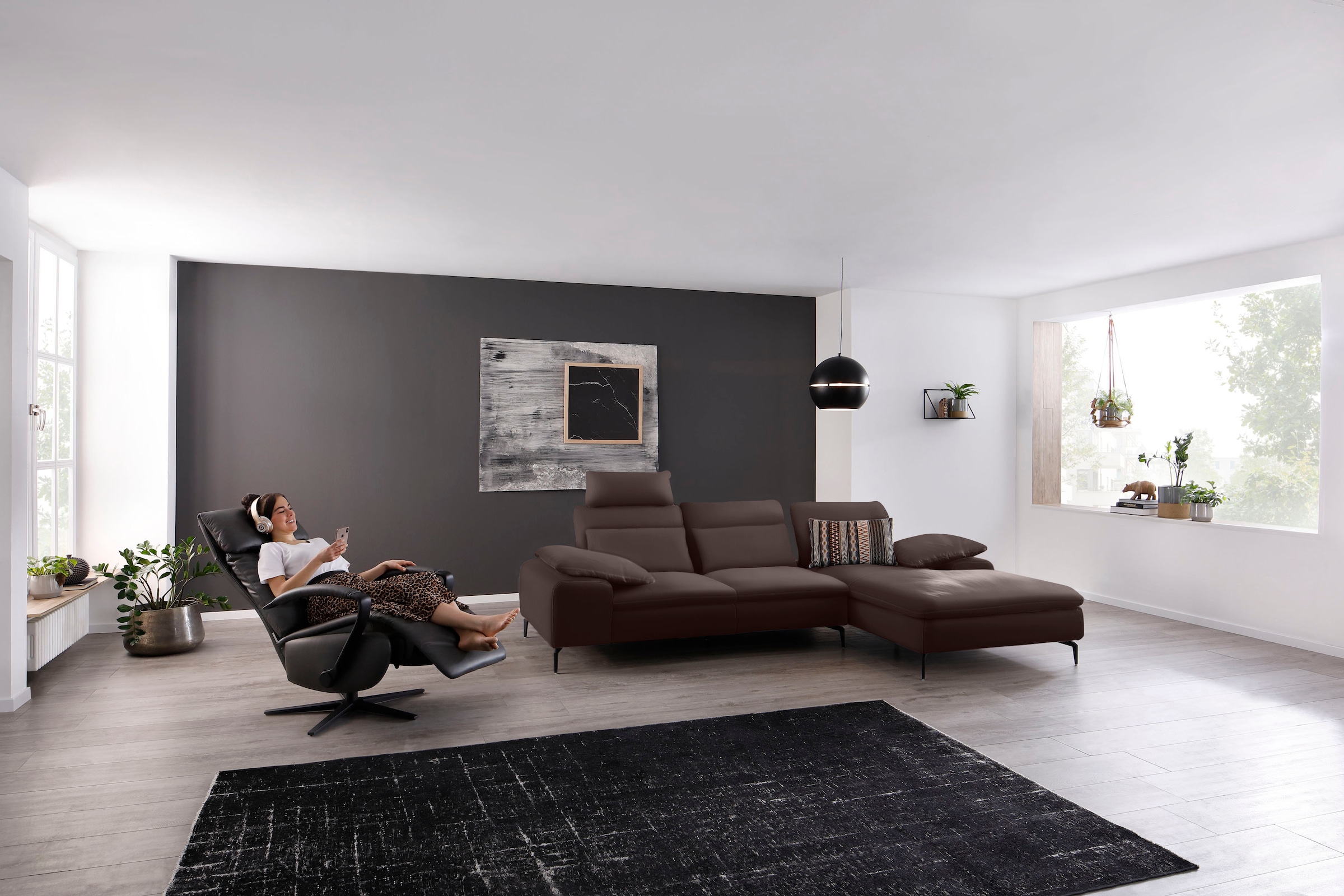 W.SCHILLIG Ecksofa »valentinoo, Designsofa, bequem, elegant und zeitlos, L-Form«, (Set), inklusive Hocker, mit Sitztiefenverstellung, Breite 299 cm