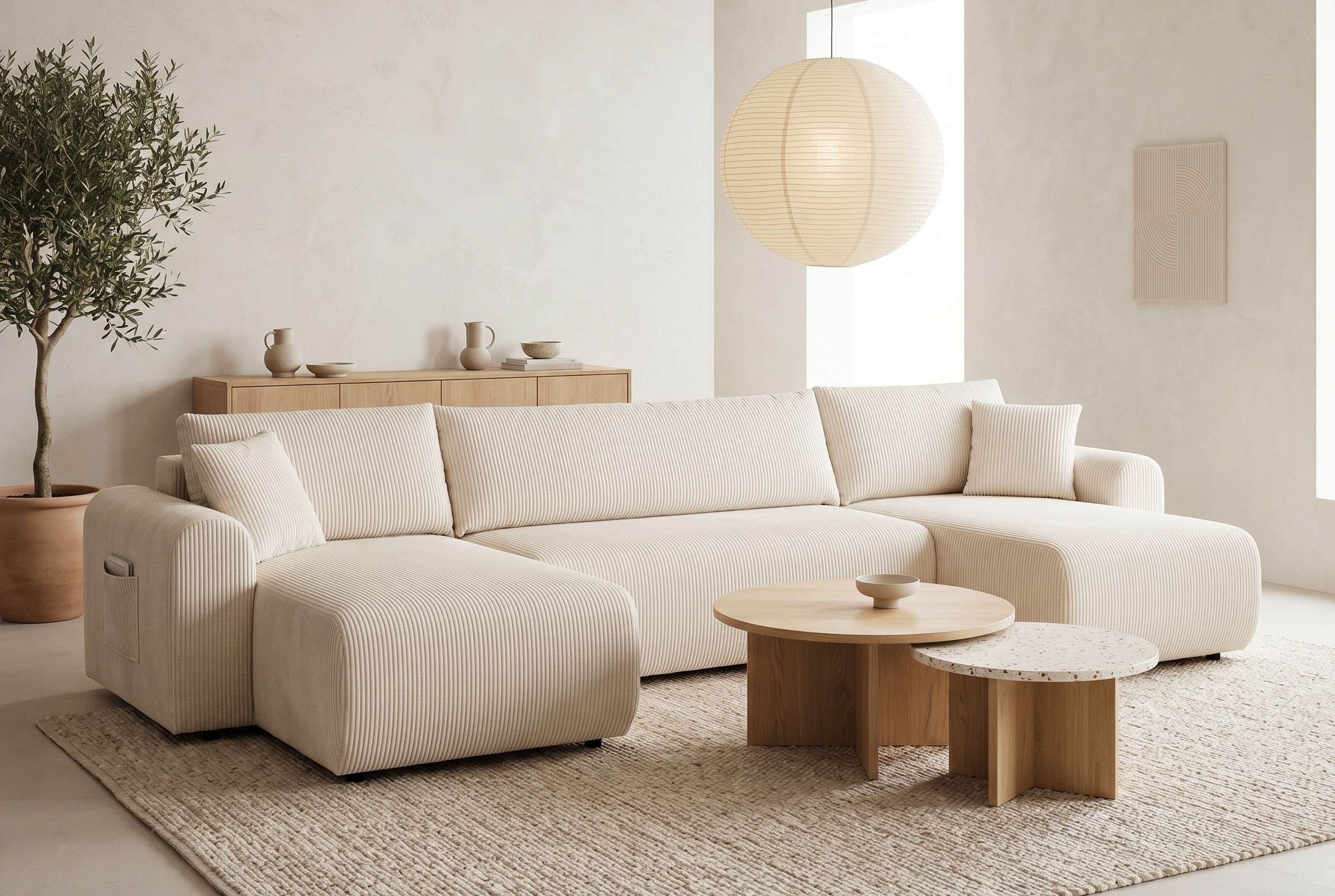 OTTO home Wohnlandschaft "JONAA Cord, U-Form, 311 cm. -OTTO. Verlässliche Qualität" Tonnentaschen-Federkern, Bettkasten, Schlafsofa (133/270)