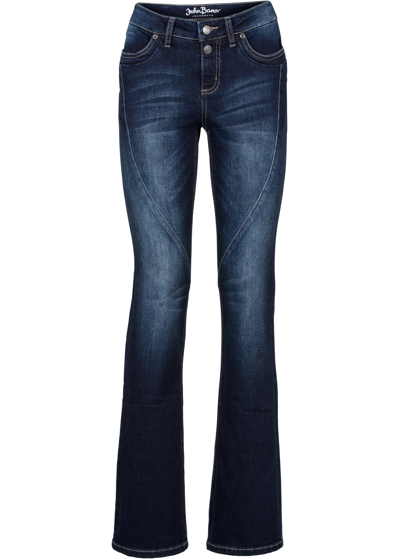 bonprix Bootcut-Jeans »Bootcut Jeans Mid Waist, Stretch« mit Teilungsnaht an der Vorderseite, leichte used Optik