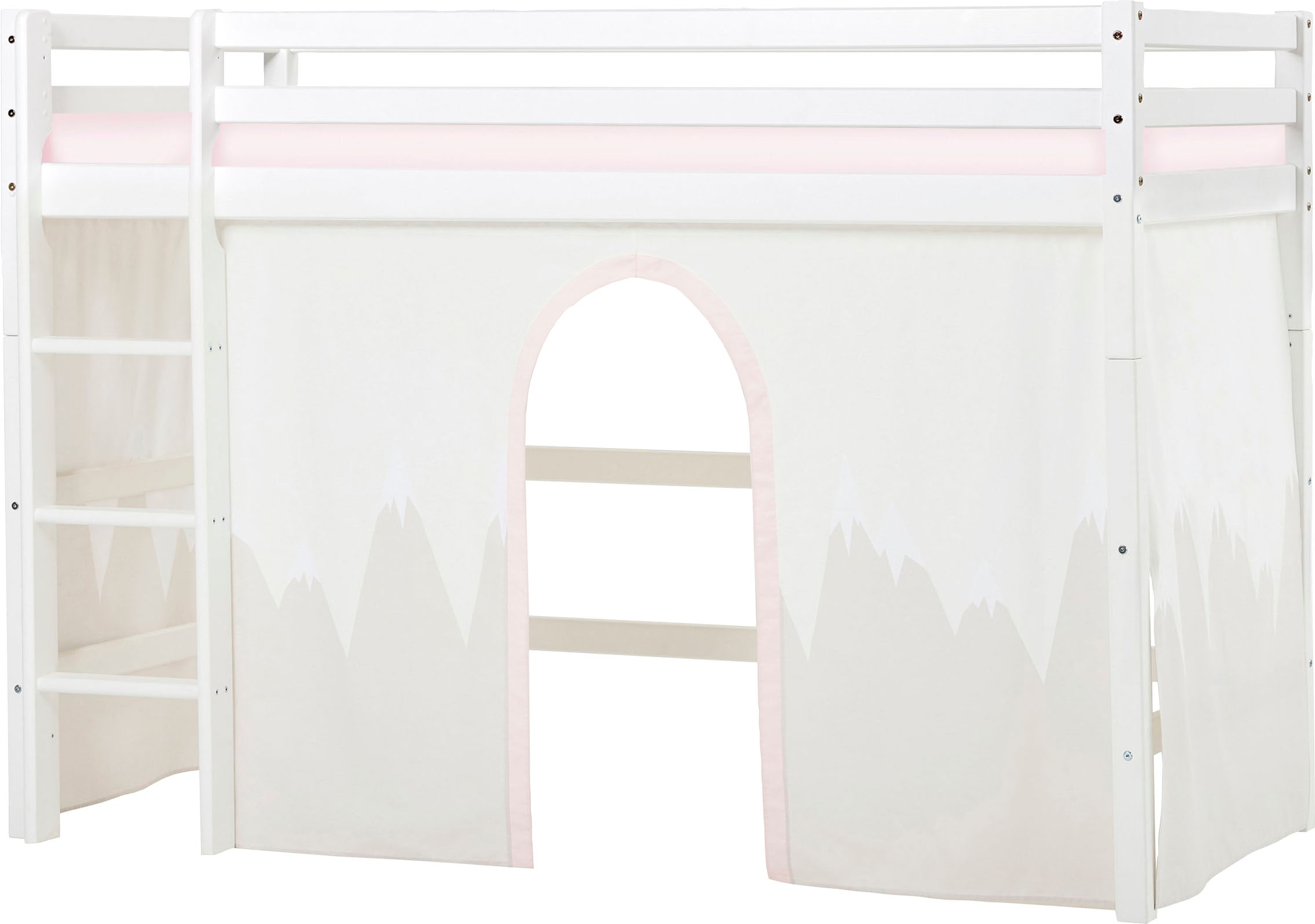 Hoppekids 1100000002199 "Winter Wonderland" 90x200cm mit Vorhang & Matratze" Set, FSC zert Massivholz, 10 Jahre Garantie auf Fertigungsfehler