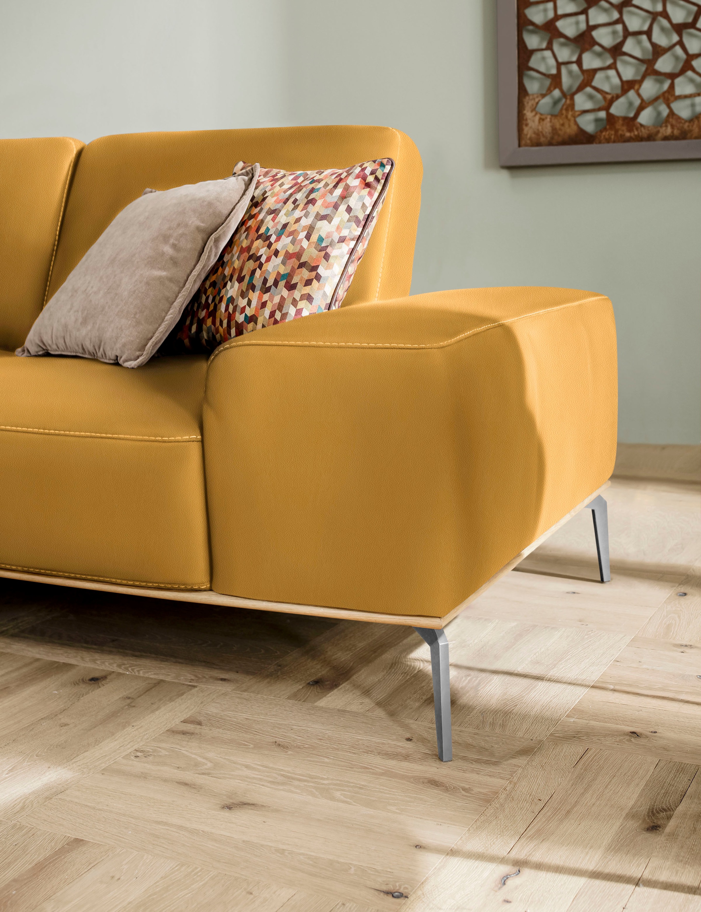 W.SCHILLIG Ecksofa »run, Designsofa mit tollem Sitzkomfort, L-Form«, mit elegantem Holzsockel, Füße in Chrom glänzend, Breite 279 cm