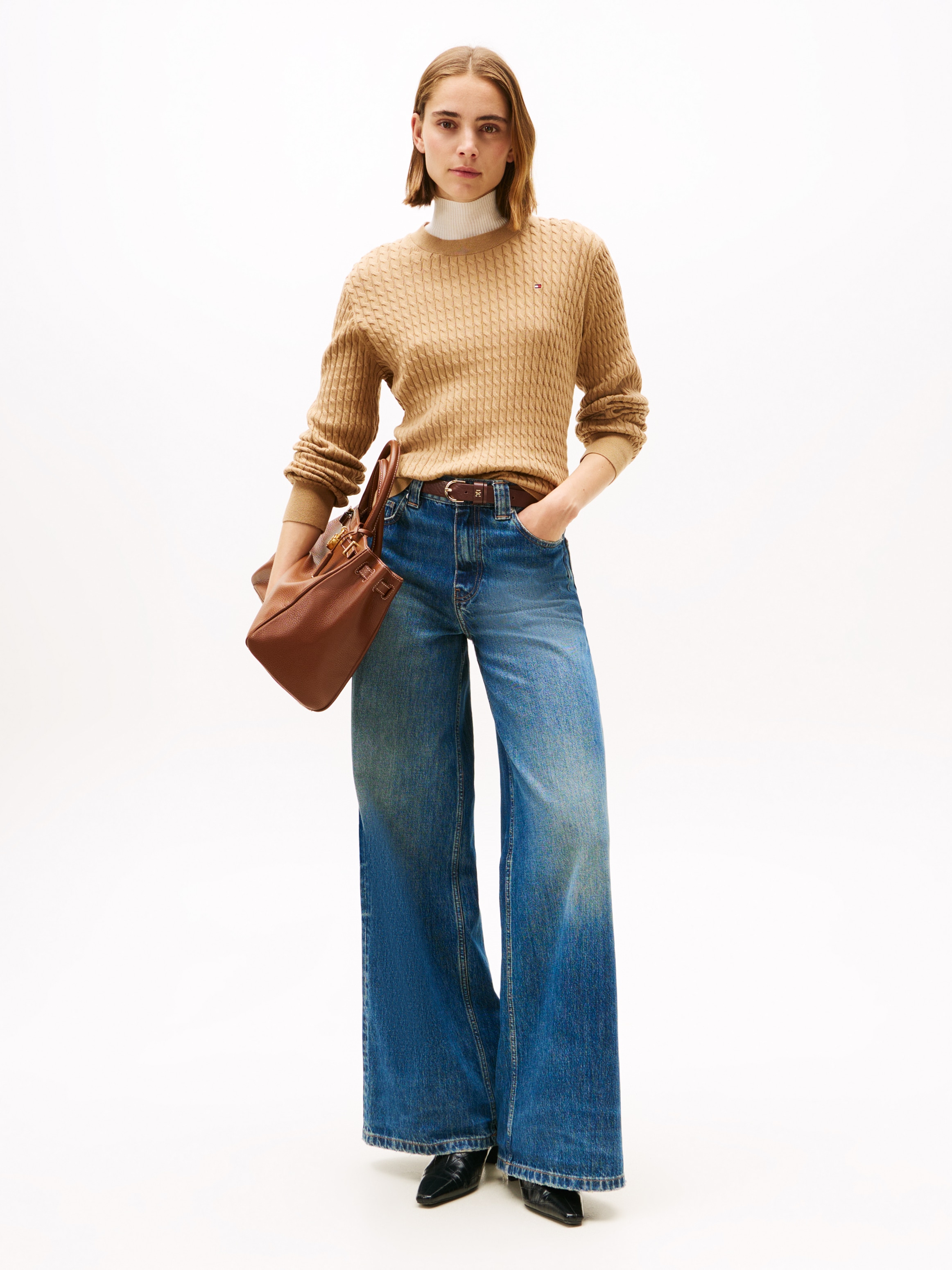 Tommy Hilfiger Rundhalspullover »CO CABLE C-NK LS SWEATER«, mit Zopfmuster