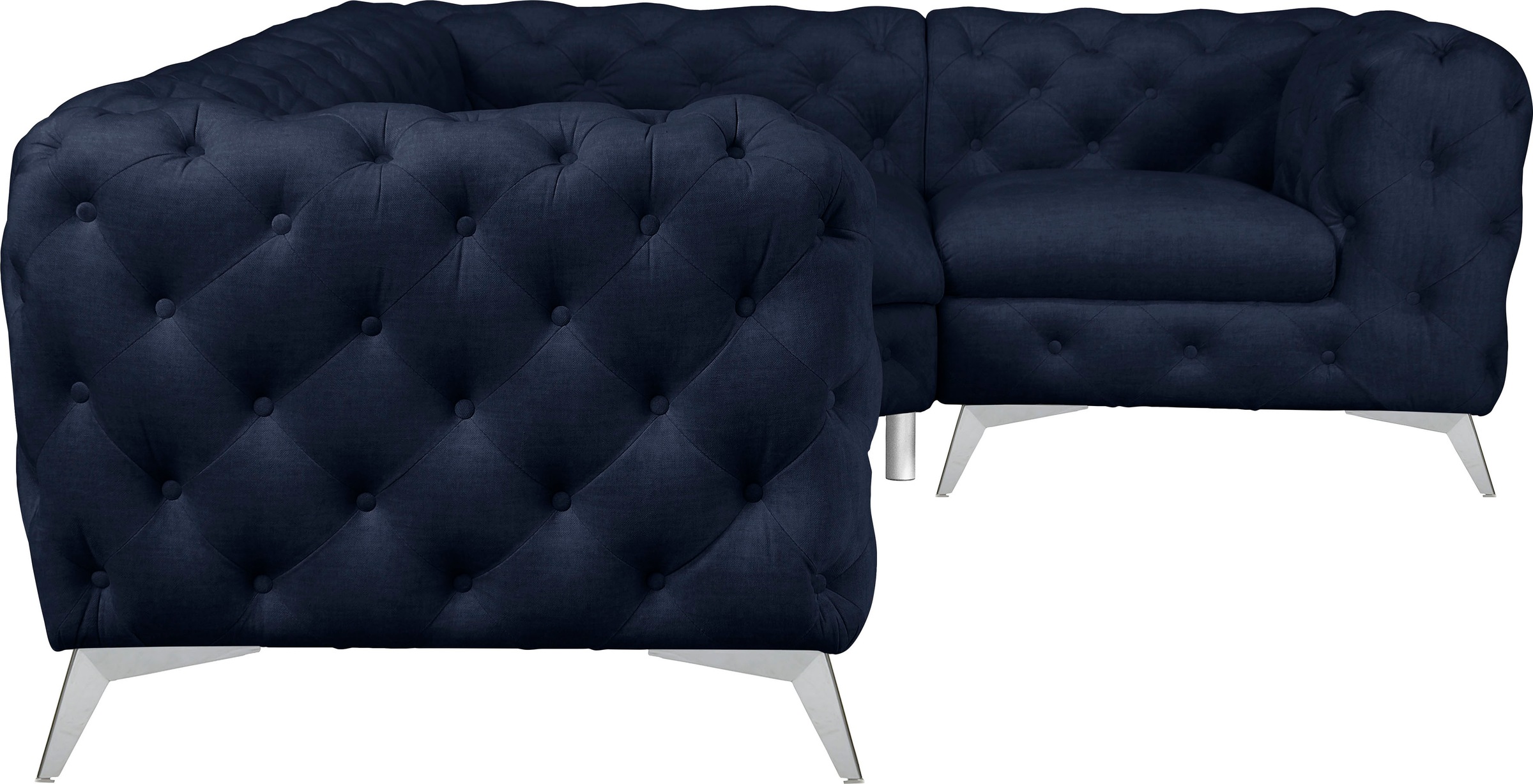 Leonique Chesterfield-Sofa »Ecksofa GLYNIS L-Form mit Wellenunterfederung, Maße B/T/H 264/204/75cm«, aufwändige Knopfheftung, moderne Chesterfield Optik, Fußfarbe wählbar