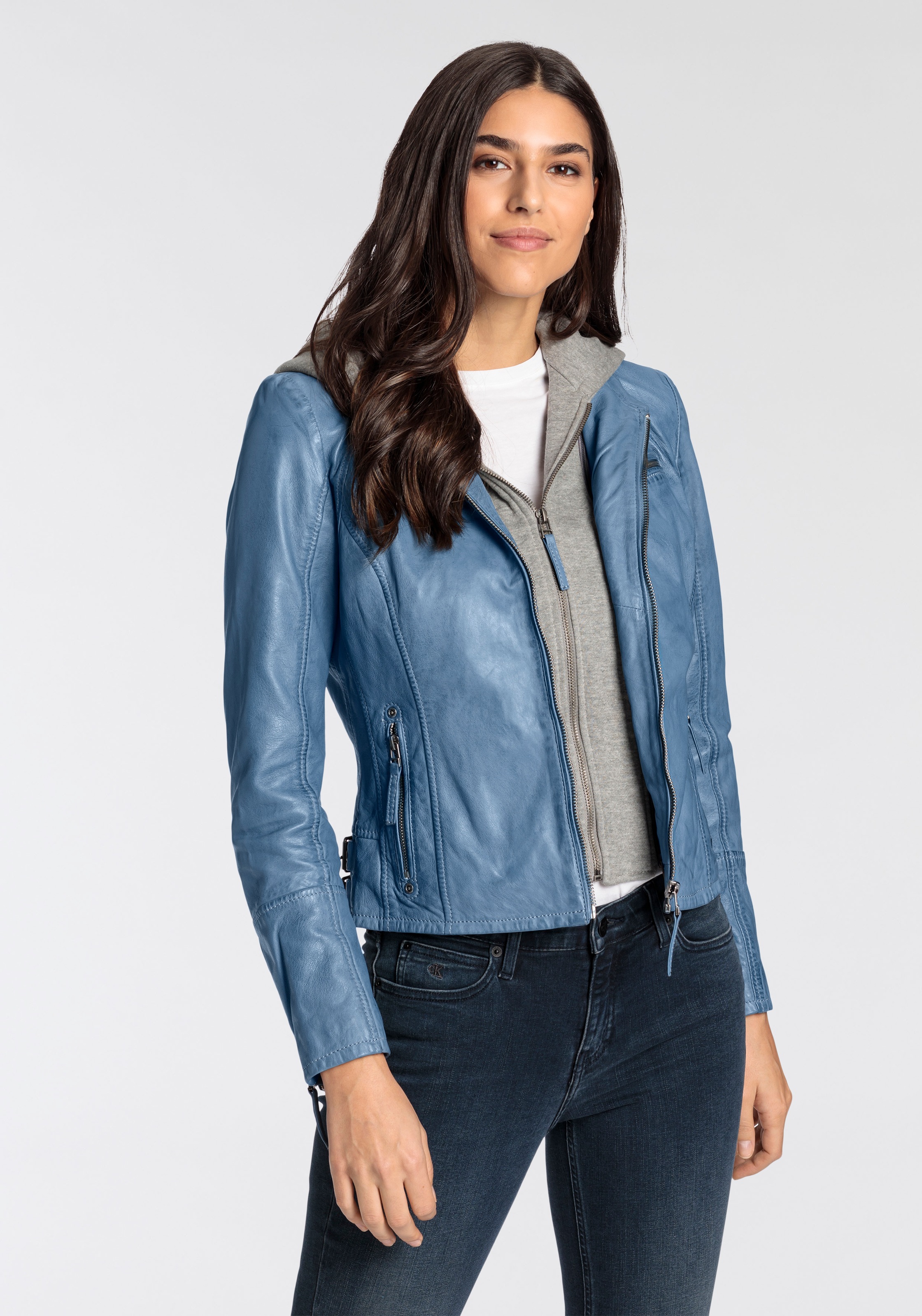 Gipsy Lederjacke "NOLA", mit Kapuze, Two-in-One Style - mit abnehmbarer Jer günstig online kaufen
