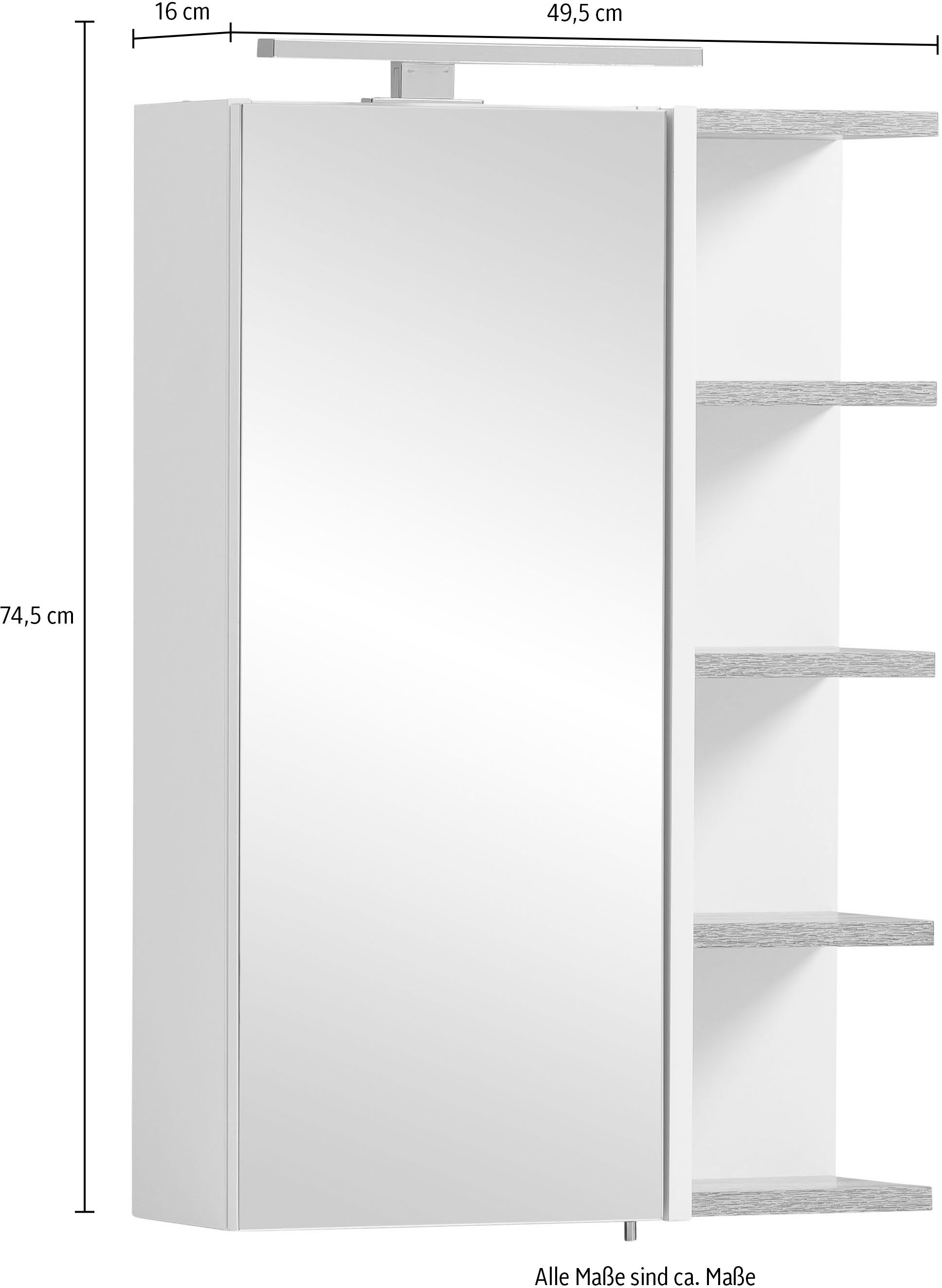 Schildmeyer Spiegelschrank »Balto, Breite 49 cm«, Mit LED-Beleuchtung, Regal beidseitig montierbar
