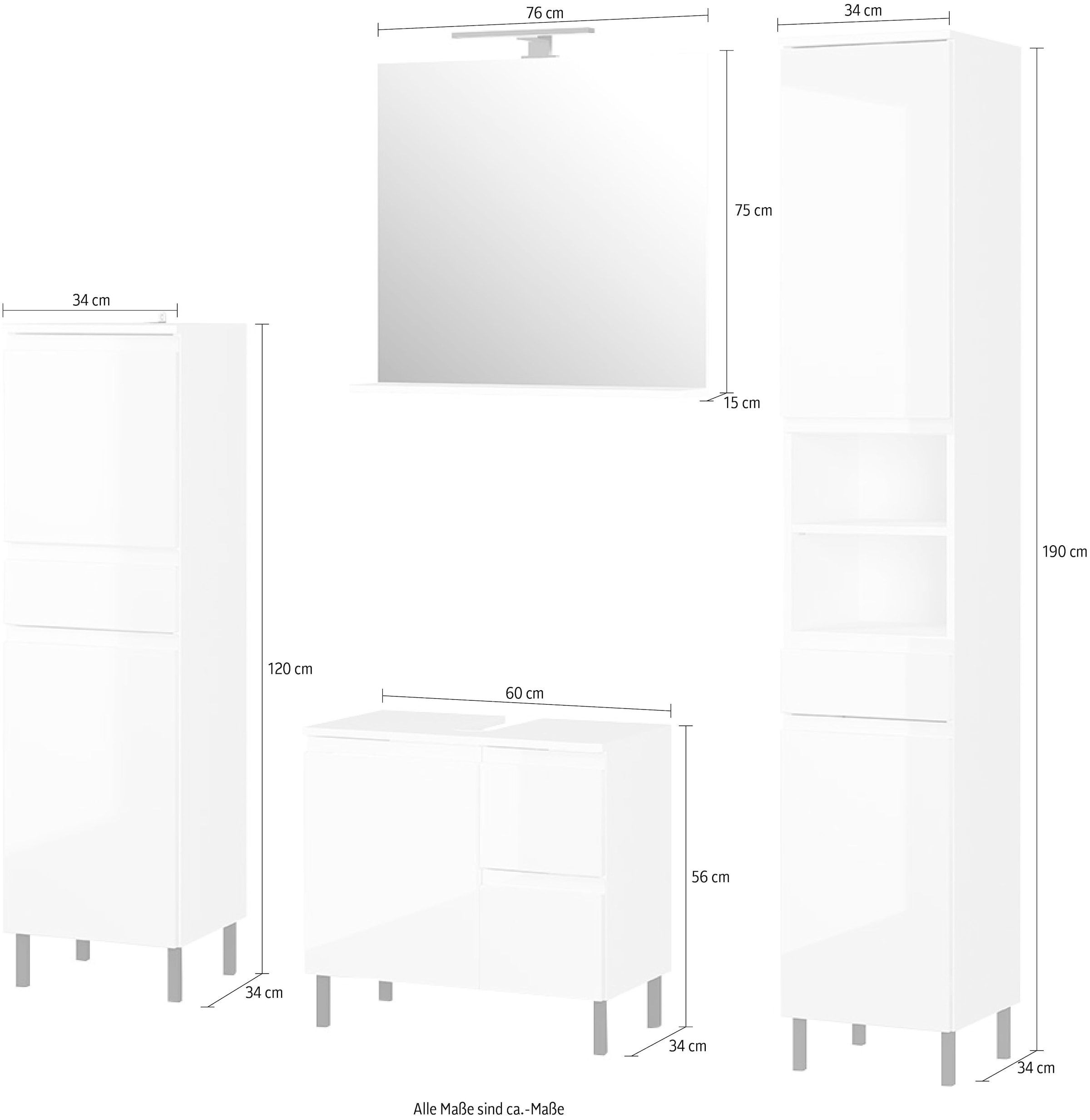 4 Midischrank, Waschbeckenunterschrank, kaufen GERMANIA aus | (Set, BAUR Spiegel, St.), Hochschrank »Scantic«, Badmöbel-Set