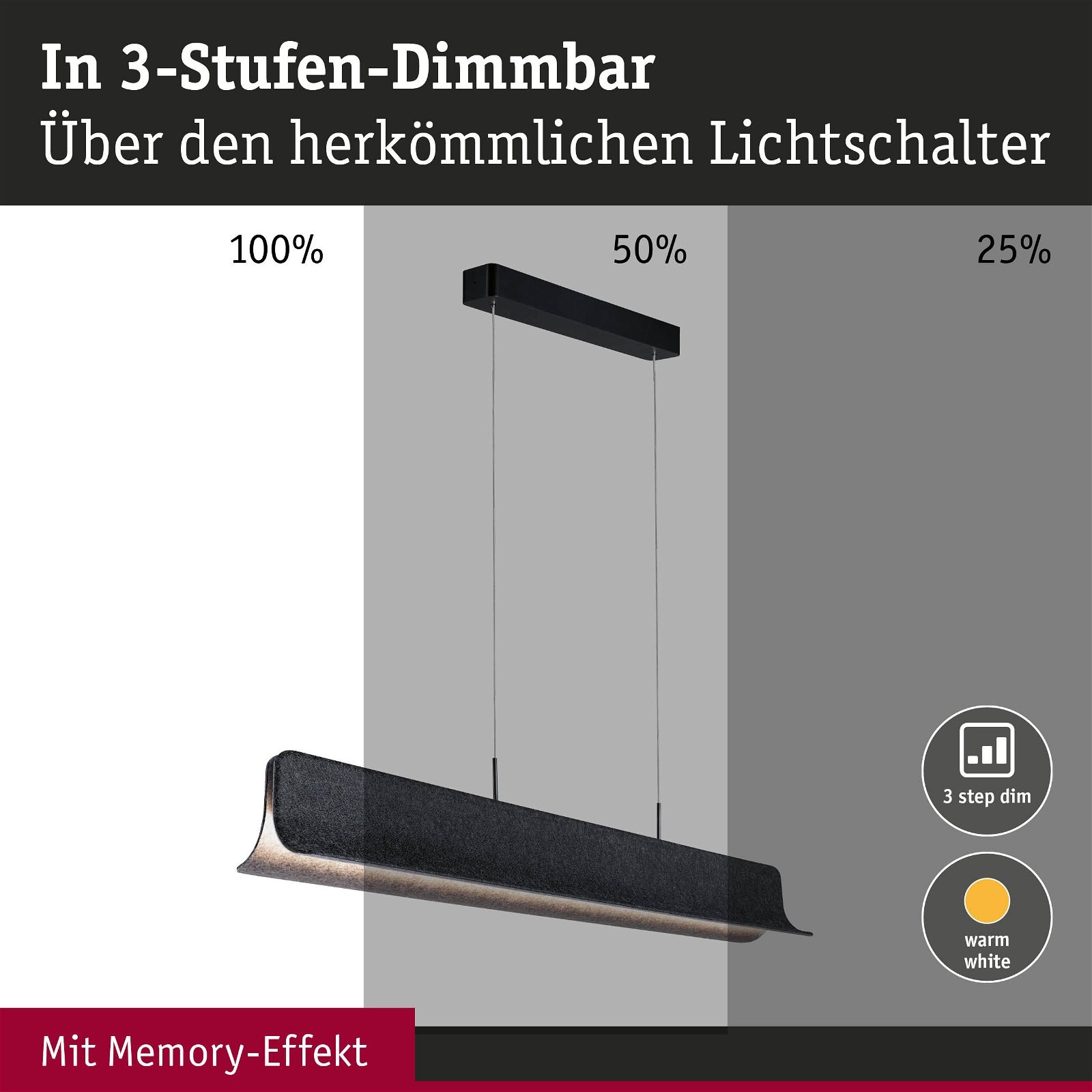 Paulmann LED Pendelleuchte »Noyan 3-Step-Dimmbar 2x24W Anthrazit«, 2 flammig, 3-Stufen-Dimmbar