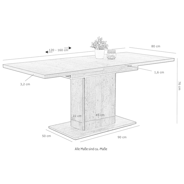 HELA Esstisch »Ariana«, durch innenliegende Einlegeplatten ausziehbar  120-160 cm kaufen | BAUR