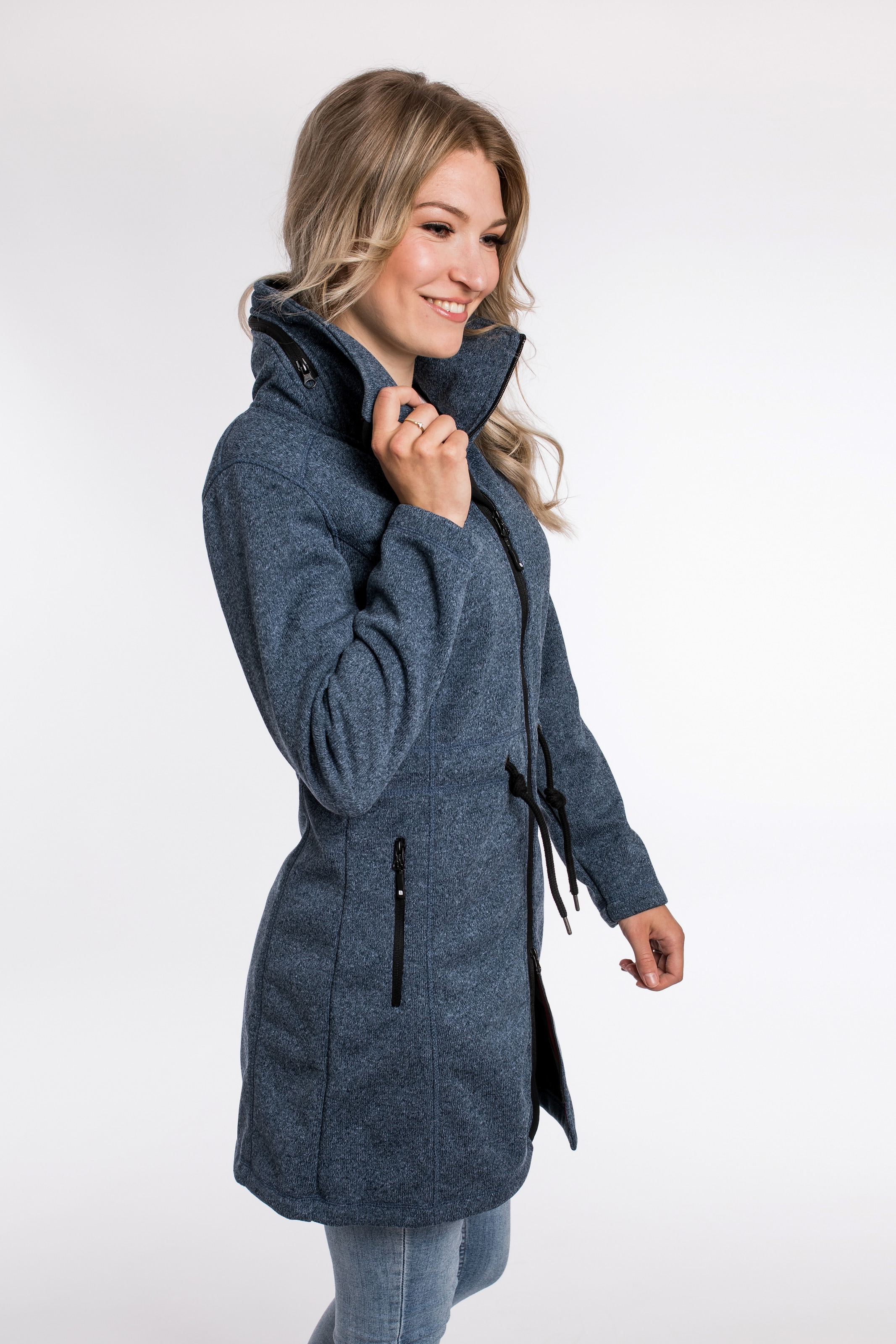 DEPROC Active Softshellparka »KEDGWICK WOMEN LONG«, Softshellmantel in urbaner Strickfleeceoptik