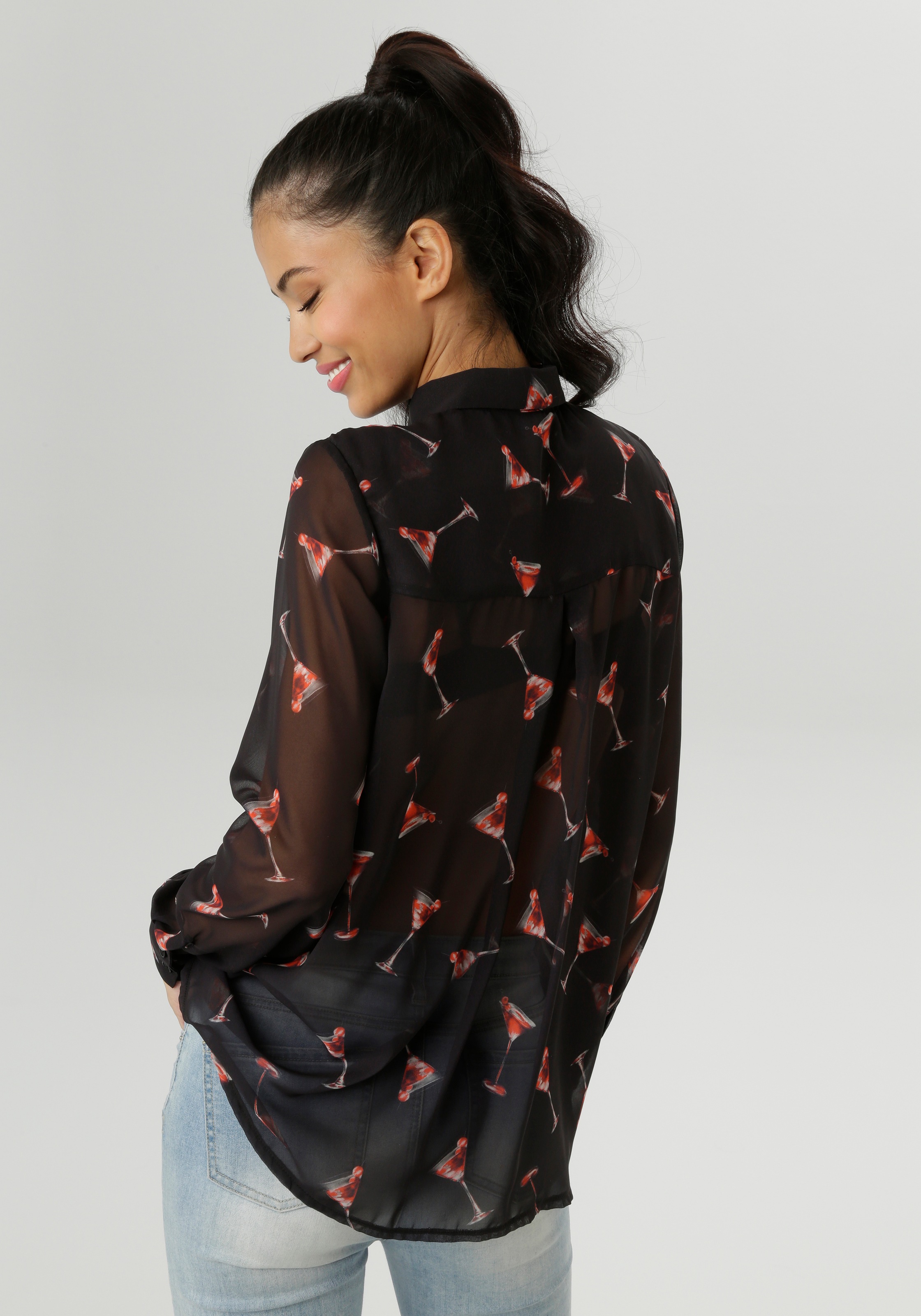 Aniston SELECTED Hemdbluse mit trendigen Martini-Gläsern bedruckt günstig online kaufen