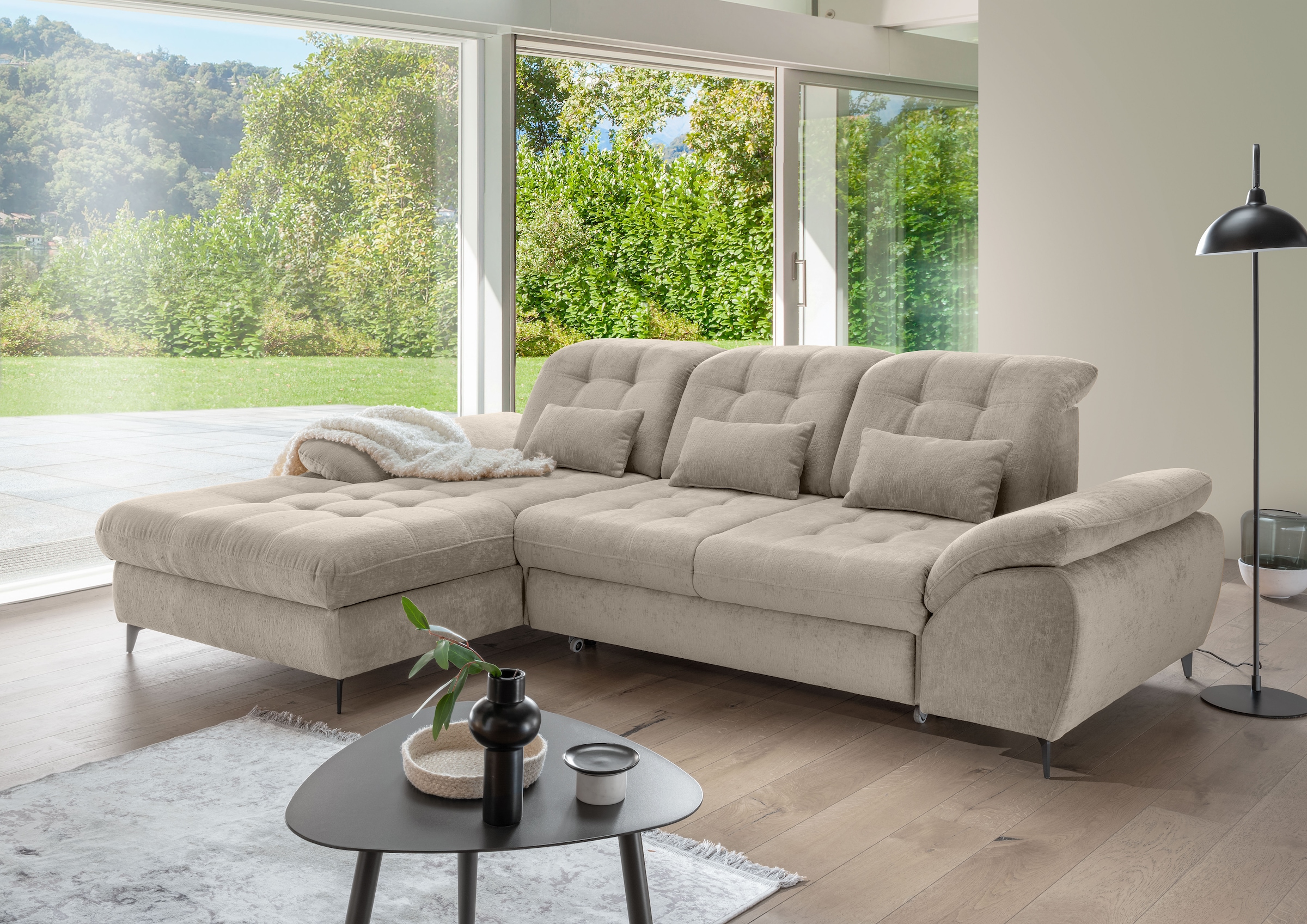 OTTO home Wohnlandschaft "Delphino Multifunktionen, Bettfunktion, Breite 273cm, L-Form" inkl. Bettkasten, Schlaffunktion, Kopfteil- und Sitztiefenverstellung