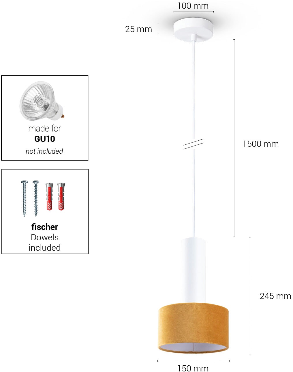 Paco Home Pendelleuchte »VELUTA«, Leuchtmittel GU10 | ohne Leuchtmittel, Wohnzimmer Hängeleuchte Stoffschirm Esszimmer Modern GU10