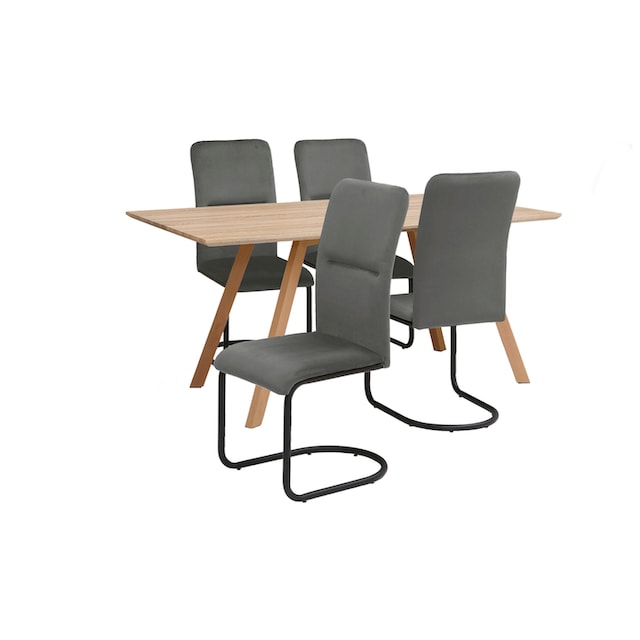 INOSIGN Essgruppe »Alex/Freja«, (Set, 5 tlg.), bestehend aus Alex Esstisch  160 cm und 4er Set Freja Stühle, Samtstoff kaufen | BAUR