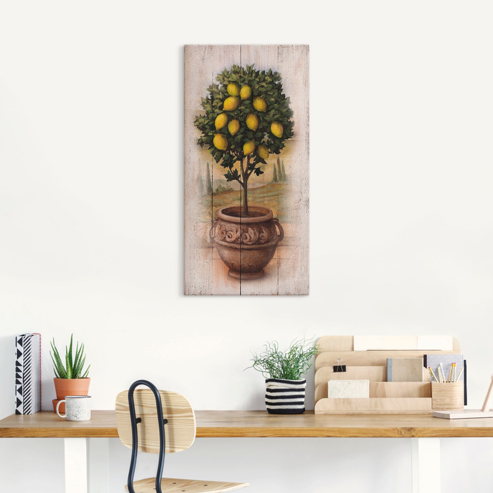 Artland Leinwandbild »Zitronenbaum mit Holzoptik«, Bäume, (1 St.), auf Keilrahmen gespannt