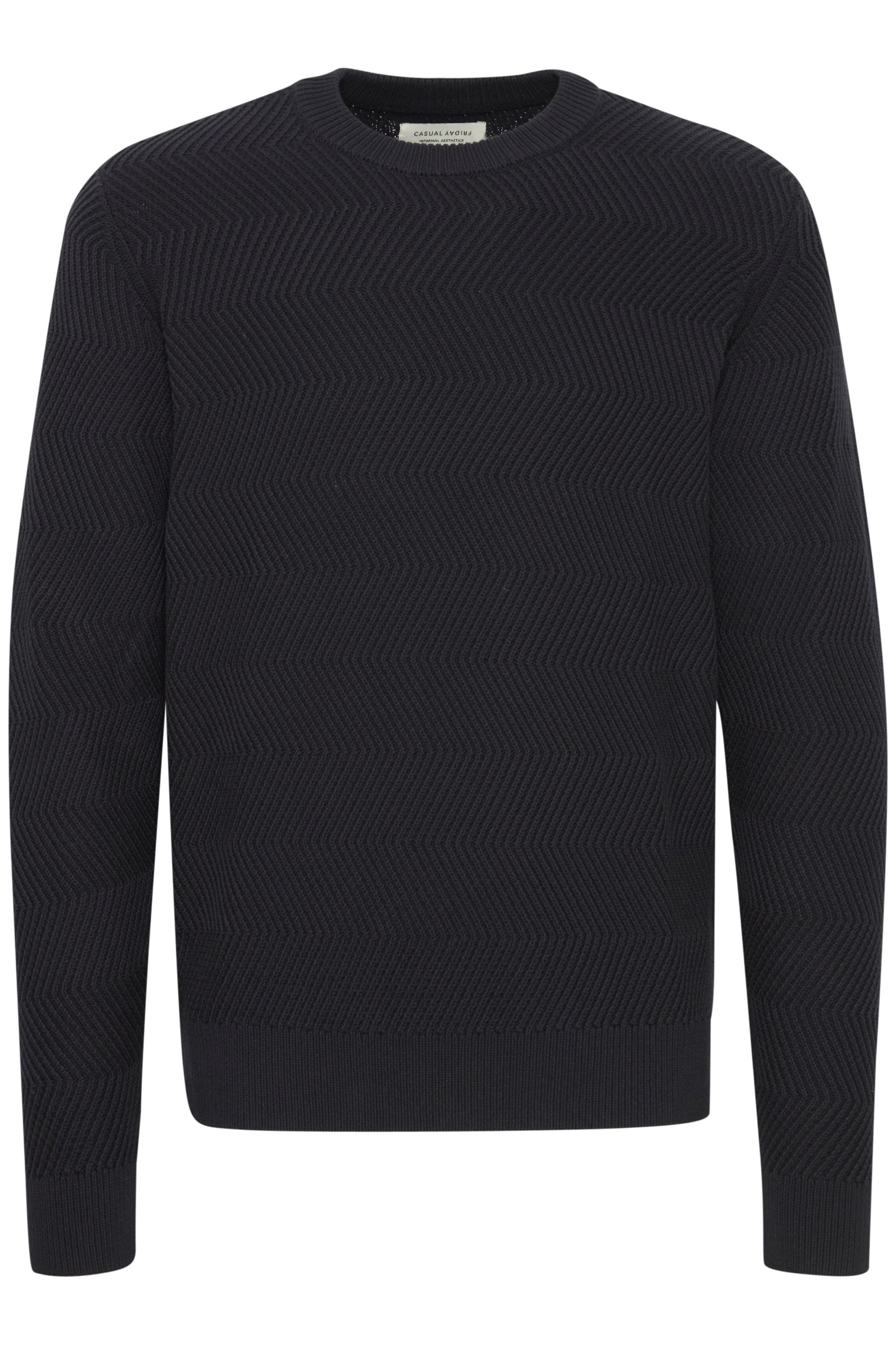 Strickfleece-Pullover CASUAL FRIDAY "Strickpullover CFKARL structured crew neck knit", Herren, Gr. M, blau (schwarz navy), Obermaterial: 100% Baumwolle CO., Pullover