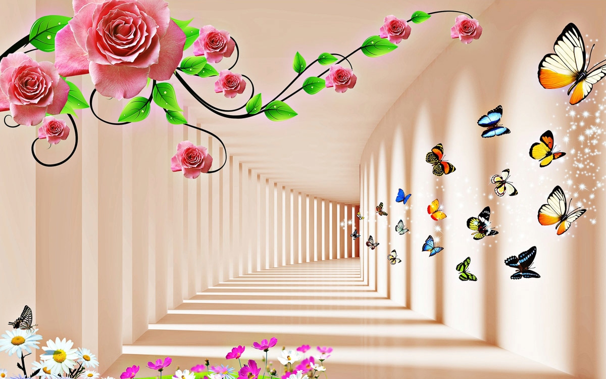 Papermoon 1100000002199 "Muster mit Blumen und Schmetterlingen"