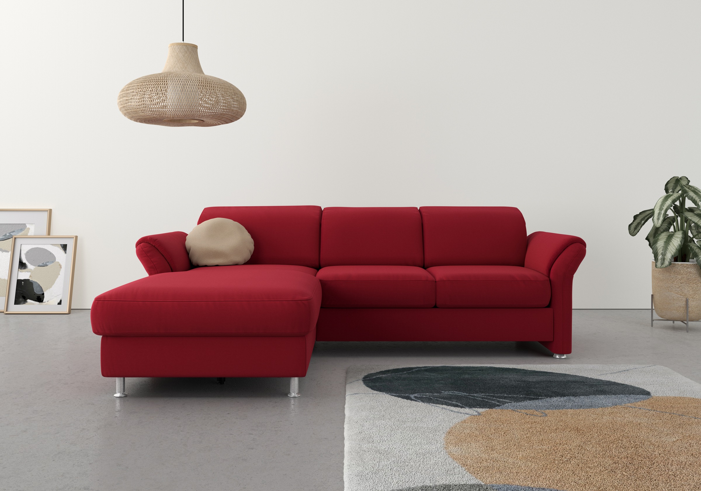 Ecksofa SIT & MORE "Apulia L-Form", rot, B:250cm H:78cm T:185cm, Webstoff (100% Polyester);Struktur weich (90% Polyester, 10% Polyamid);Luxus-Microfaser Euphoria (100% Polyester);Samtoptik (100% Polyester), Sofas, Ecksofa, wahlweise Bettfunktion, Bettkast 2