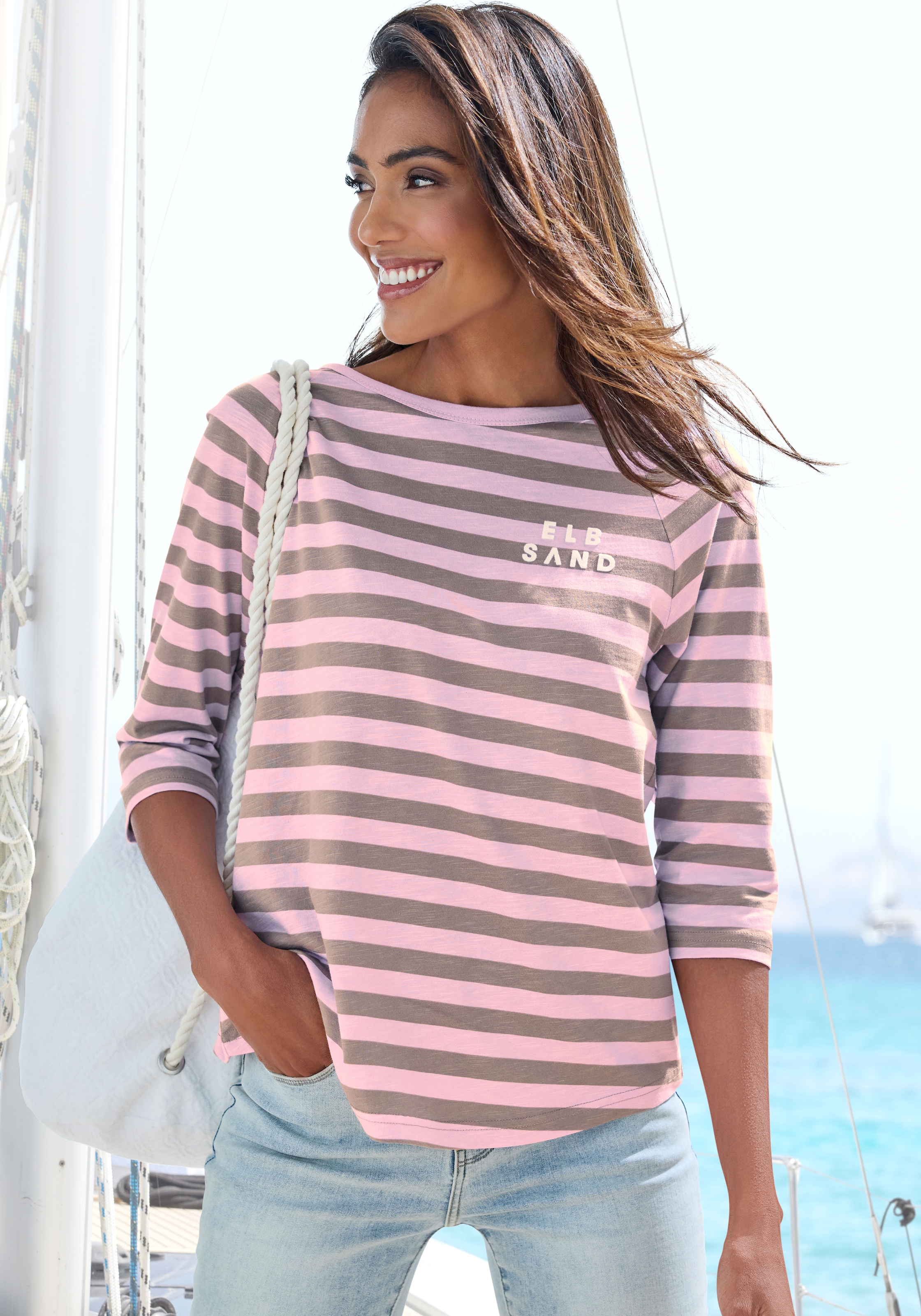 Elbsand 3/4-Arm-Shirt, mit Streifen, Rundhalsausschnitt, Jerseyshirt